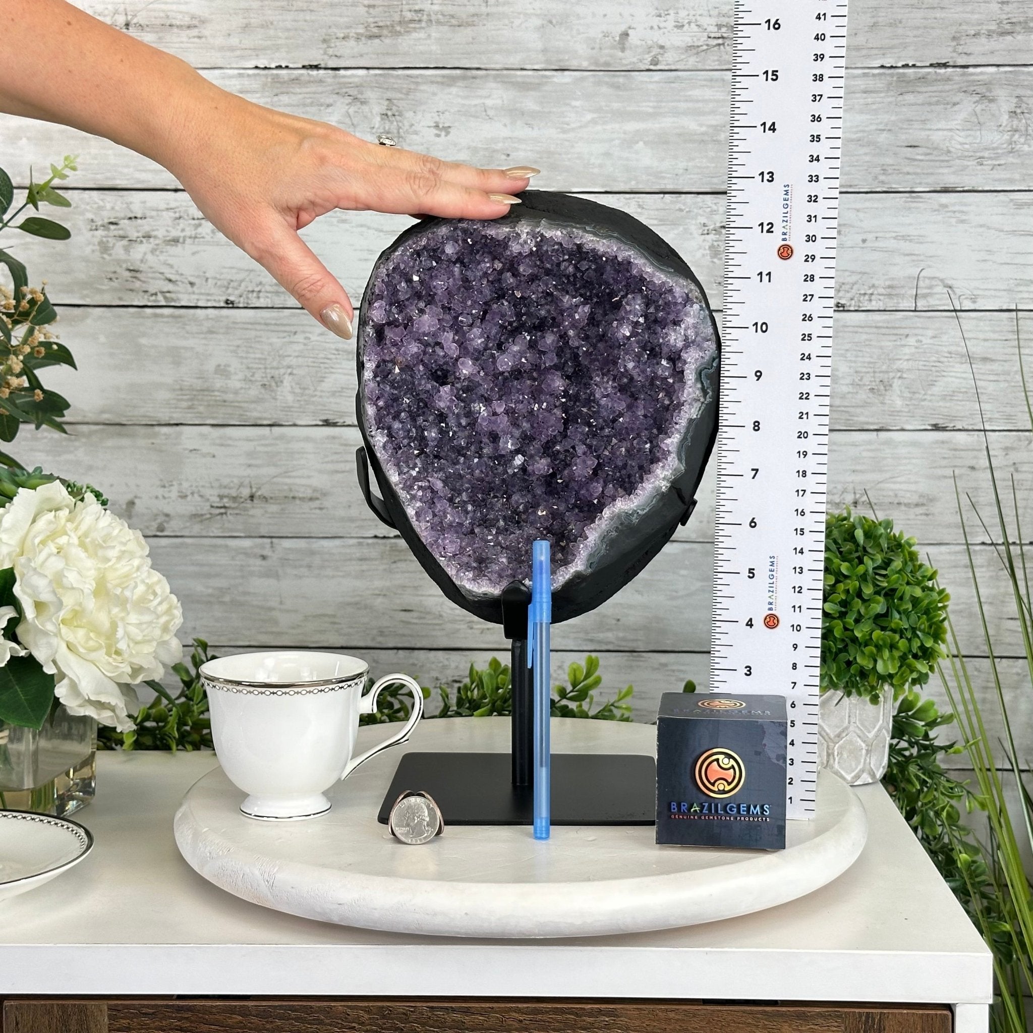 Quality Amethyst Cluster on a Metal Base, 16.9 lbs & 12.5" Tall #5491 - 0058 - Brazil GemsBrazil GemsQuality Amethyst Cluster on a Metal Base, 16.9 lbs & 12.5" Tall #5491 - 0058Clusters on Fixed Bases5491 - 0058