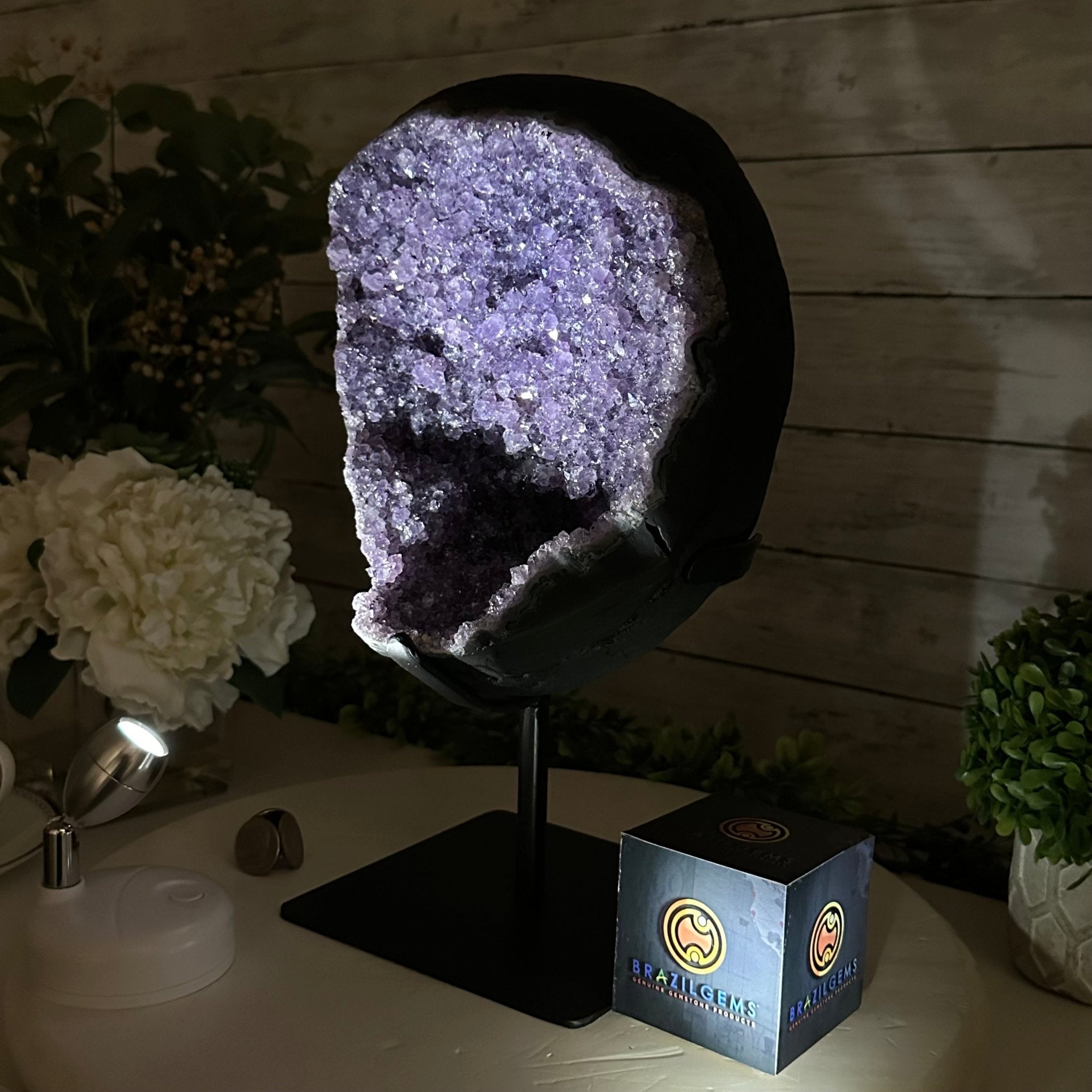 Quality Amethyst Cluster on a Metal Base, 16.9 lbs & 12.5" Tall #5491 - 0058 - Brazil GemsBrazil GemsQuality Amethyst Cluster on a Metal Base, 16.9 lbs & 12.5" Tall #5491 - 0058Clusters on Fixed Bases5491 - 0058