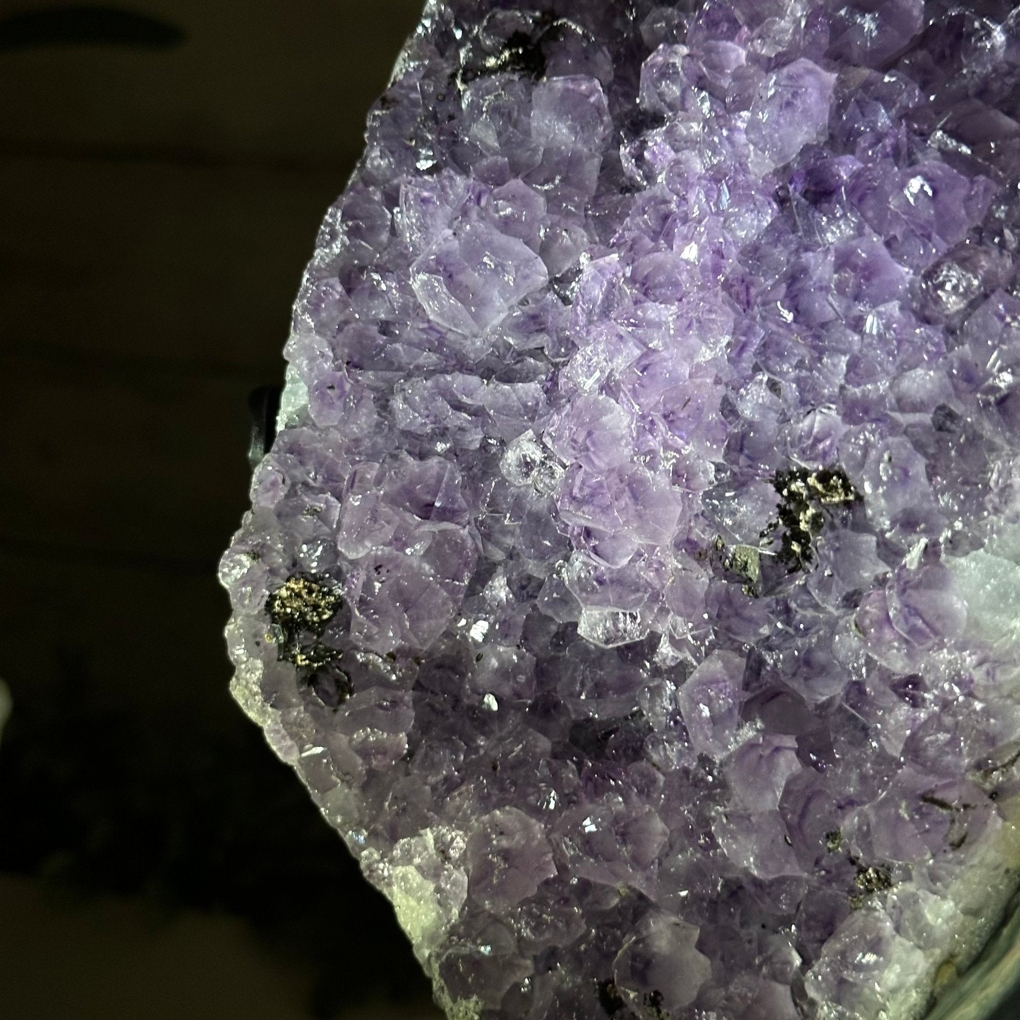 Quality Amethyst Cluster on a Metal Base, 8.5 lbs & 10.5" Tall #5491 - 0050 - Brazil GemsBrazil GemsQuality Amethyst Cluster on a Metal Base, 8.5 lbs & 10.5" Tall #5491 - 0050Clusters on Fixed Bases5491 - 0050