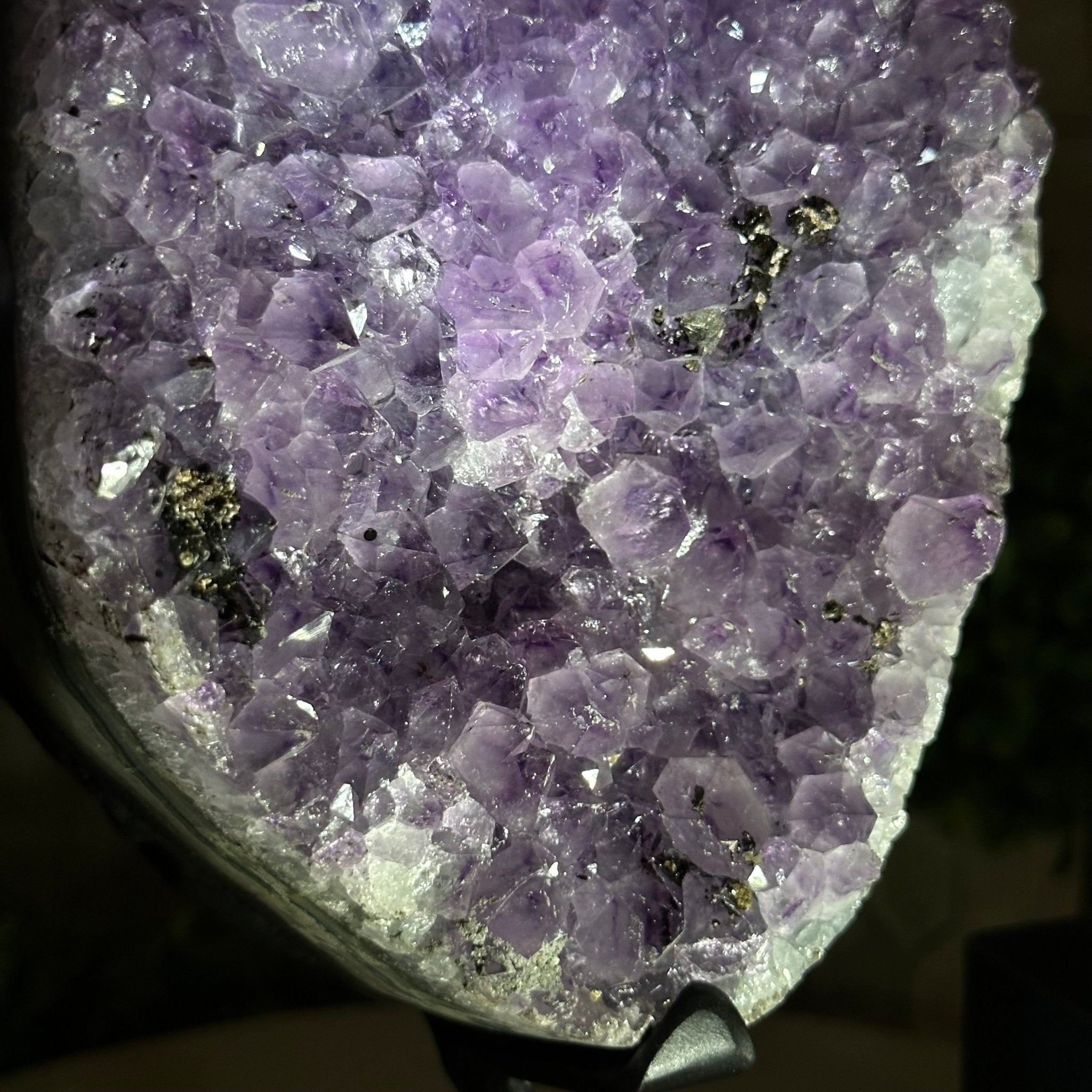Quality Amethyst Cluster on a Metal Base, 8.5 lbs & 10.5" Tall #5491 - 0050 - Brazil GemsBrazil GemsQuality Amethyst Cluster on a Metal Base, 8.5 lbs & 10.5" Tall #5491 - 0050Clusters on Fixed Bases5491 - 0050