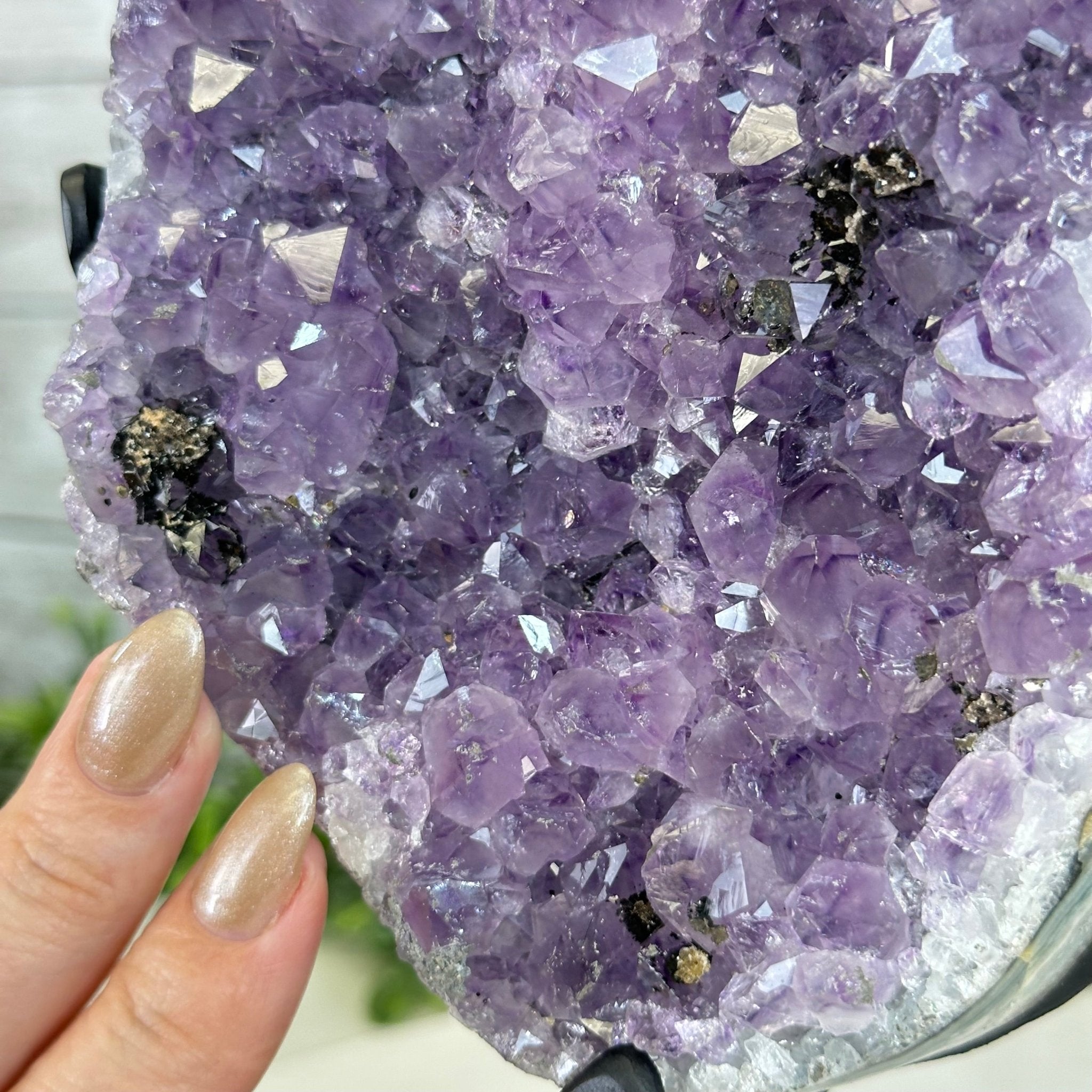 Quality Amethyst Cluster on a Metal Base, 8.5 lbs & 10.5" Tall #5491 - 0050 - Brazil GemsBrazil GemsQuality Amethyst Cluster on a Metal Base, 8.5 lbs & 10.5" Tall #5491 - 0050Clusters on Fixed Bases5491 - 0050