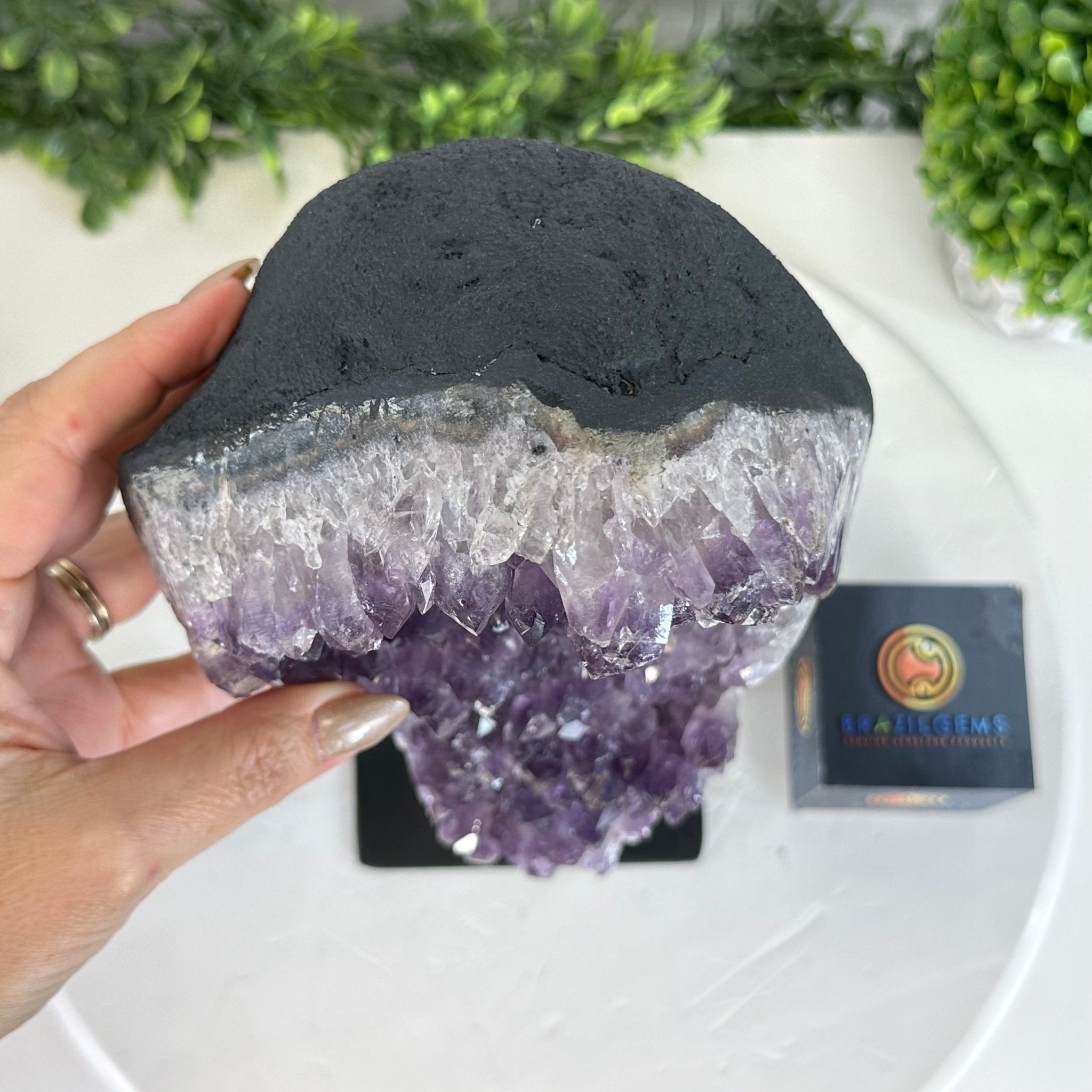 Quality Amethyst Cluster on a Metal Base, 9.3 lbs & 12.5" Tall #5491 - 0051 - Brazil GemsBrazil GemsQuality Amethyst Cluster on a Metal Base, 9.3 lbs & 12.5" Tall #5491 - 0051Clusters on Fixed Bases5491 - 0051
