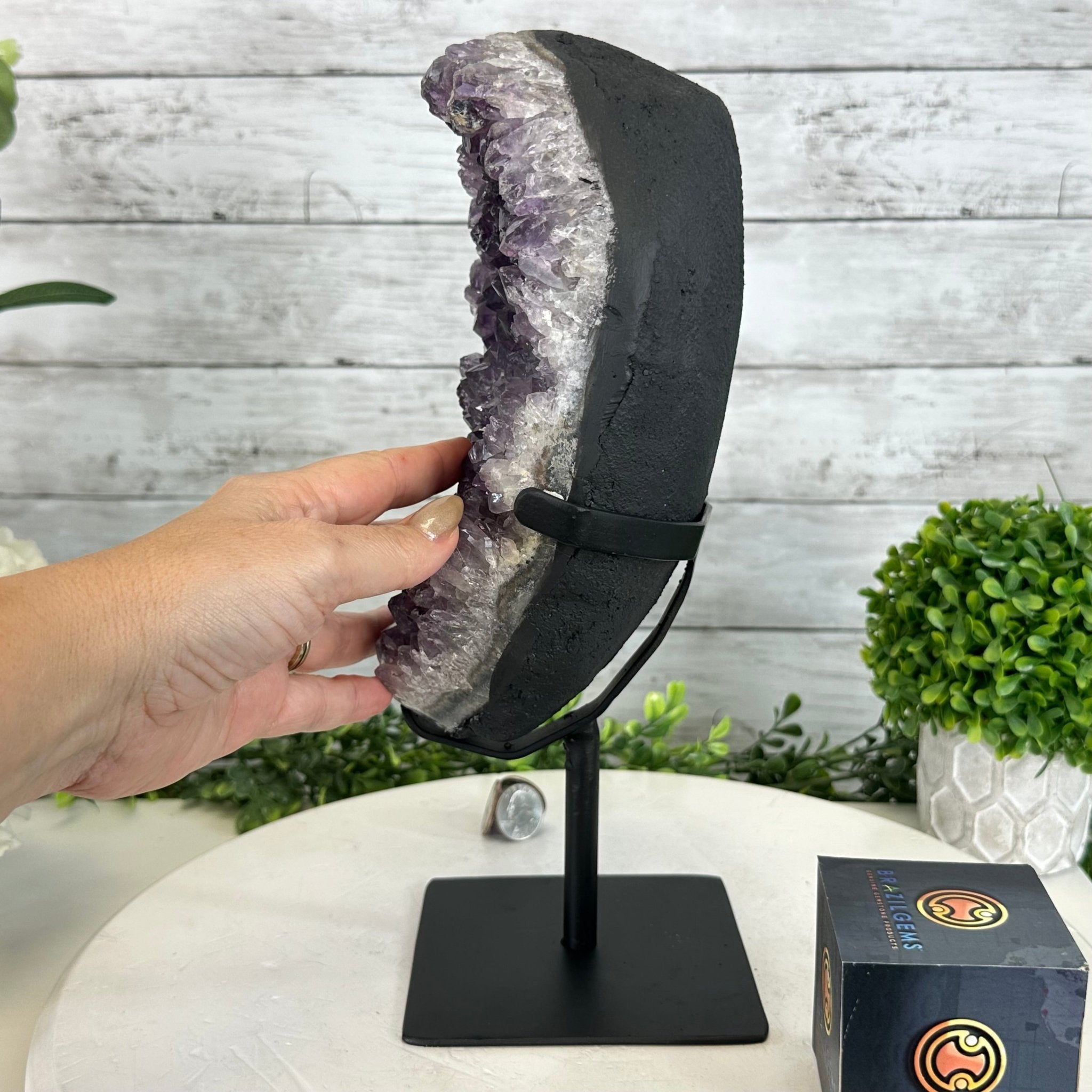 Quality Amethyst Cluster on a Metal Base, 9.3 lbs & 12.5" Tall #5491 - 0051 - Brazil GemsBrazil GemsQuality Amethyst Cluster on a Metal Base, 9.3 lbs & 12.5" Tall #5491 - 0051Clusters on Fixed Bases5491 - 0051