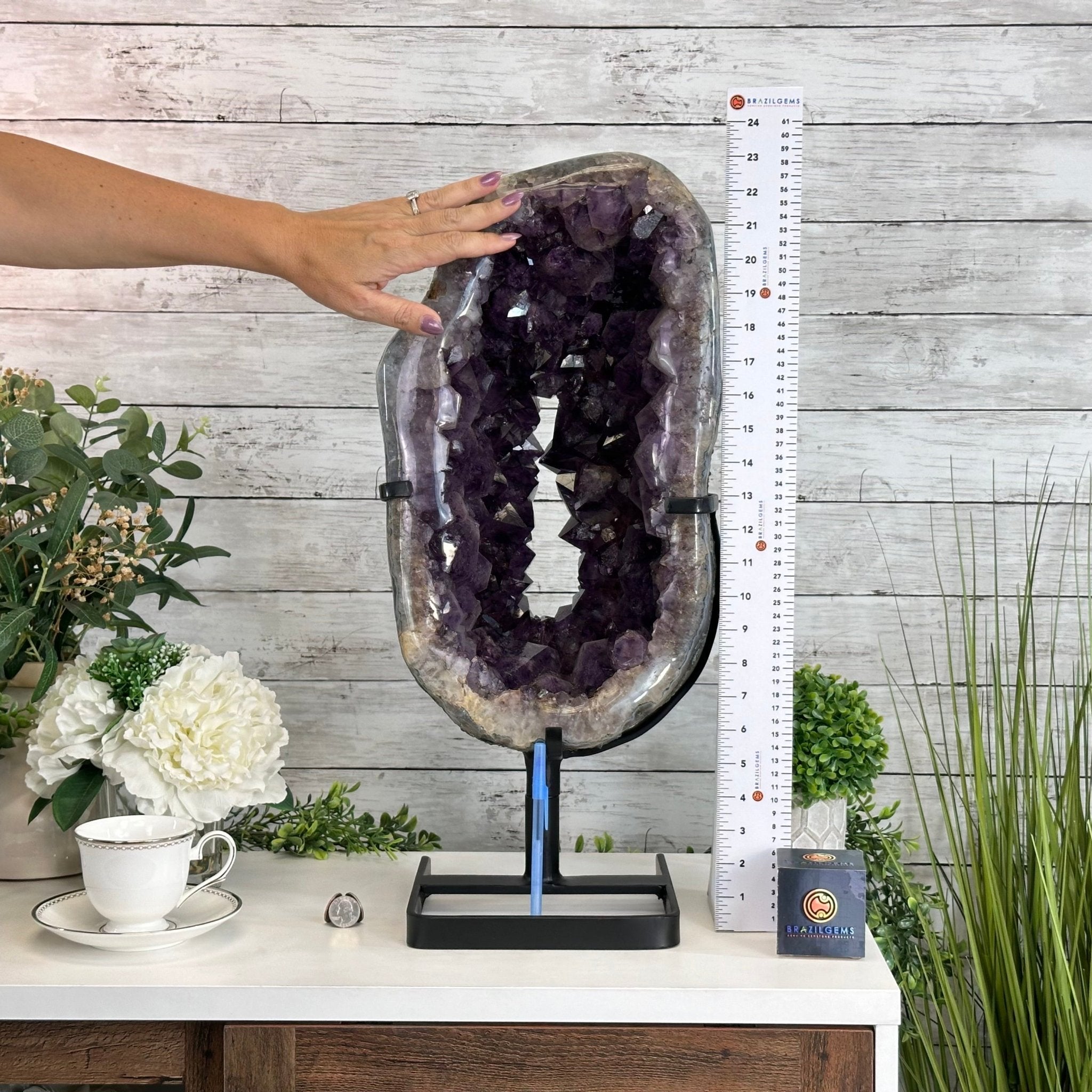 Quality Amethyst Portal, Metal Stand, 56.1 lbs & 23.3" Tall #5604 - 0116 - Brazil GemsBrazil GemsQuality Amethyst Portal, Metal Stand, 56.1 lbs & 23.3" Tall #5604 - 0116Portals on Rotating Bases5604 - 0116