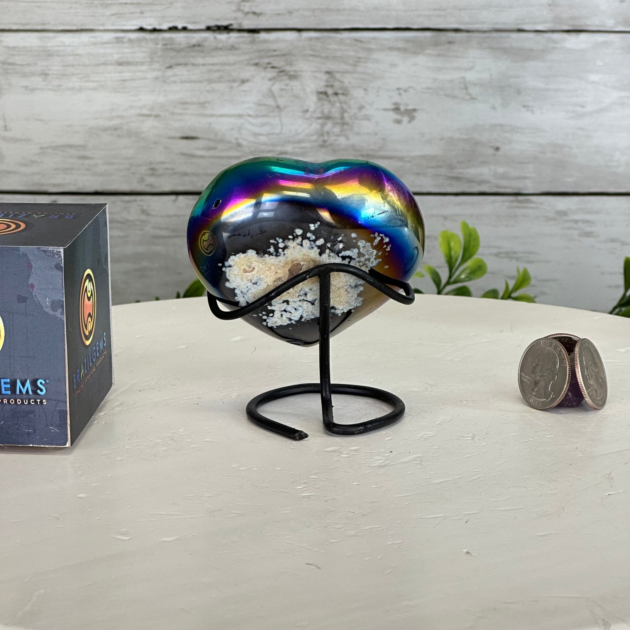 Rainbow Aura Amethyst Heart on a Metal Stand, 0.4 lbs & 3.5" Tall #5463RA-013 - Brazil GemsBrazil GemsRainbow Aura Amethyst Heart on a Metal Stand, 0.4 lbs & 3.5" Tall #5463RA-013Hearts5463RA-013