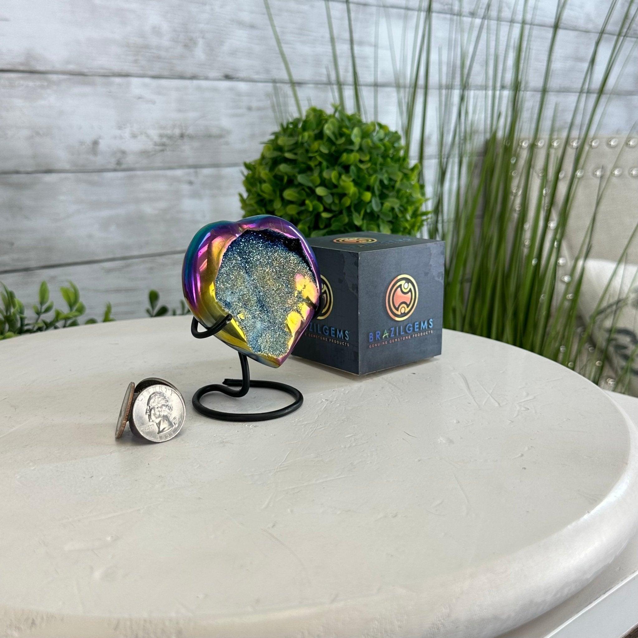 Rainbow Aura Amethyst Heart on a Metal Stand, 0.4 lbs & 3.5" Tall #5463RA-013 - Brazil GemsBrazil GemsRainbow Aura Amethyst Heart on a Metal Stand, 0.4 lbs & 3.5" Tall #5463RA-013Hearts5463RA-013