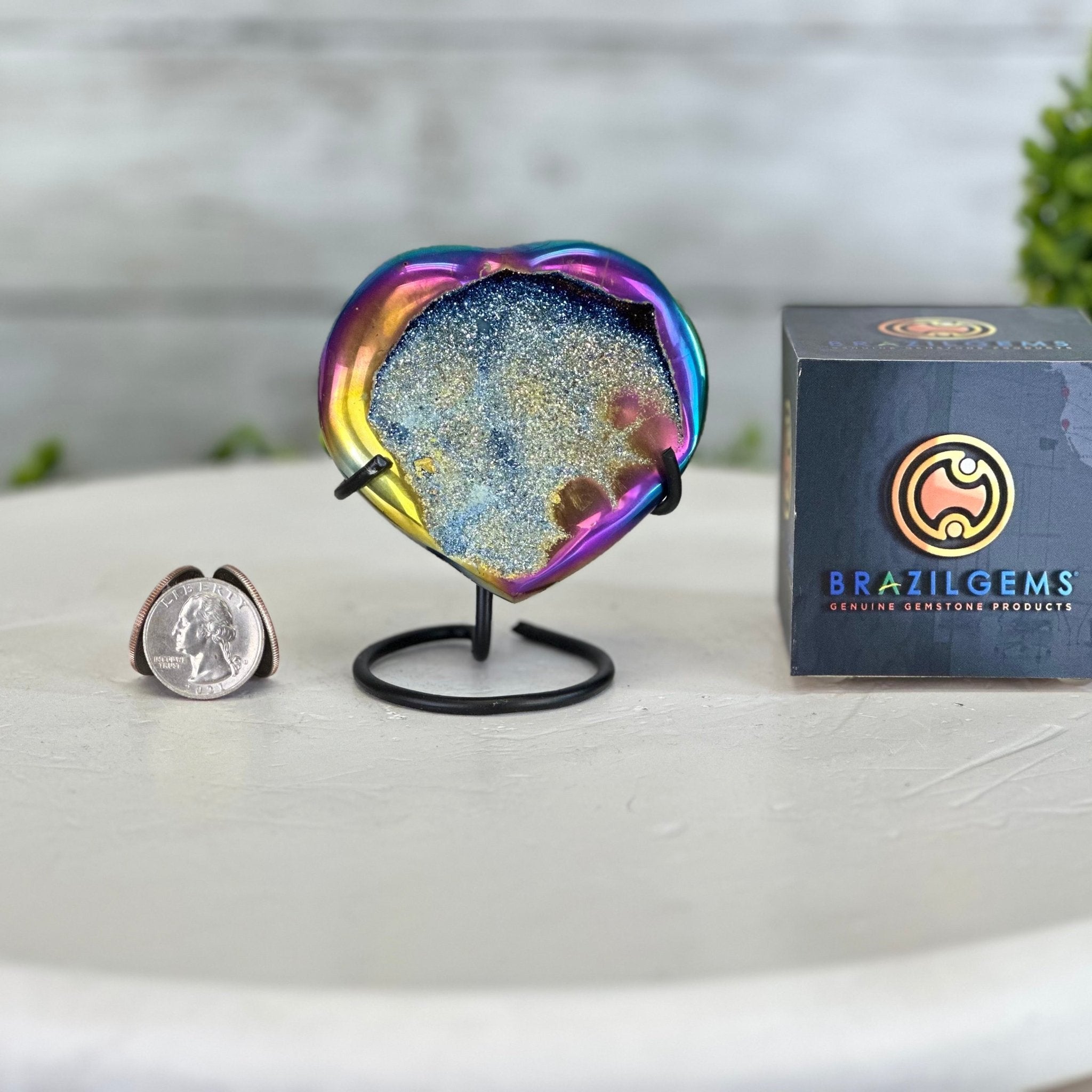 Rainbow Aura Amethyst Heart on a Metal Stand, 0.4 lbs & 3.5" Tall #5463RA-013 - Brazil GemsBrazil GemsRainbow Aura Amethyst Heart on a Metal Stand, 0.4 lbs & 3.5" Tall #5463RA-013Hearts5463RA-013