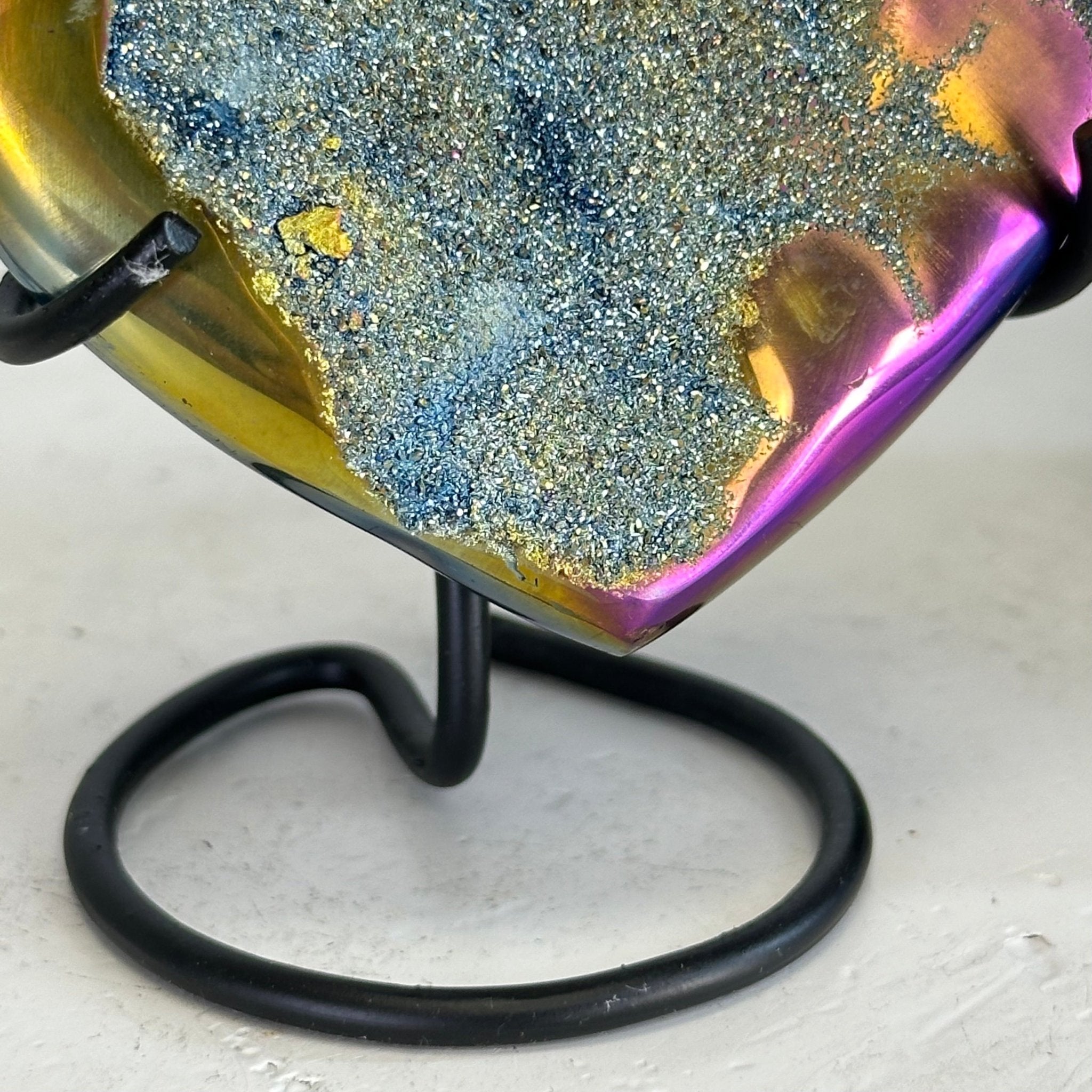 Rainbow Aura Amethyst Heart on a Metal Stand, 0.4 lbs & 3.5" Tall #5463RA-013 - Brazil GemsBrazil GemsRainbow Aura Amethyst Heart on a Metal Stand, 0.4 lbs & 3.5" Tall #5463RA-013Hearts5463RA-013