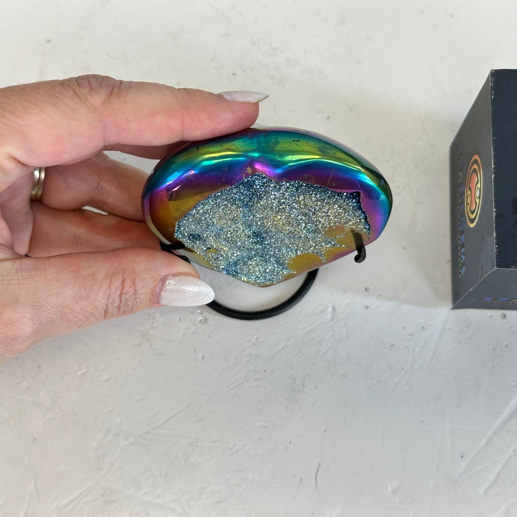 Rainbow Aura Amethyst Heart on a Metal Stand, 0.4 lbs & 3.5" Tall #5463RA-013 - Brazil GemsBrazil GemsRainbow Aura Amethyst Heart on a Metal Stand, 0.4 lbs & 3.5" Tall #5463RA-013Hearts5463RA-013
