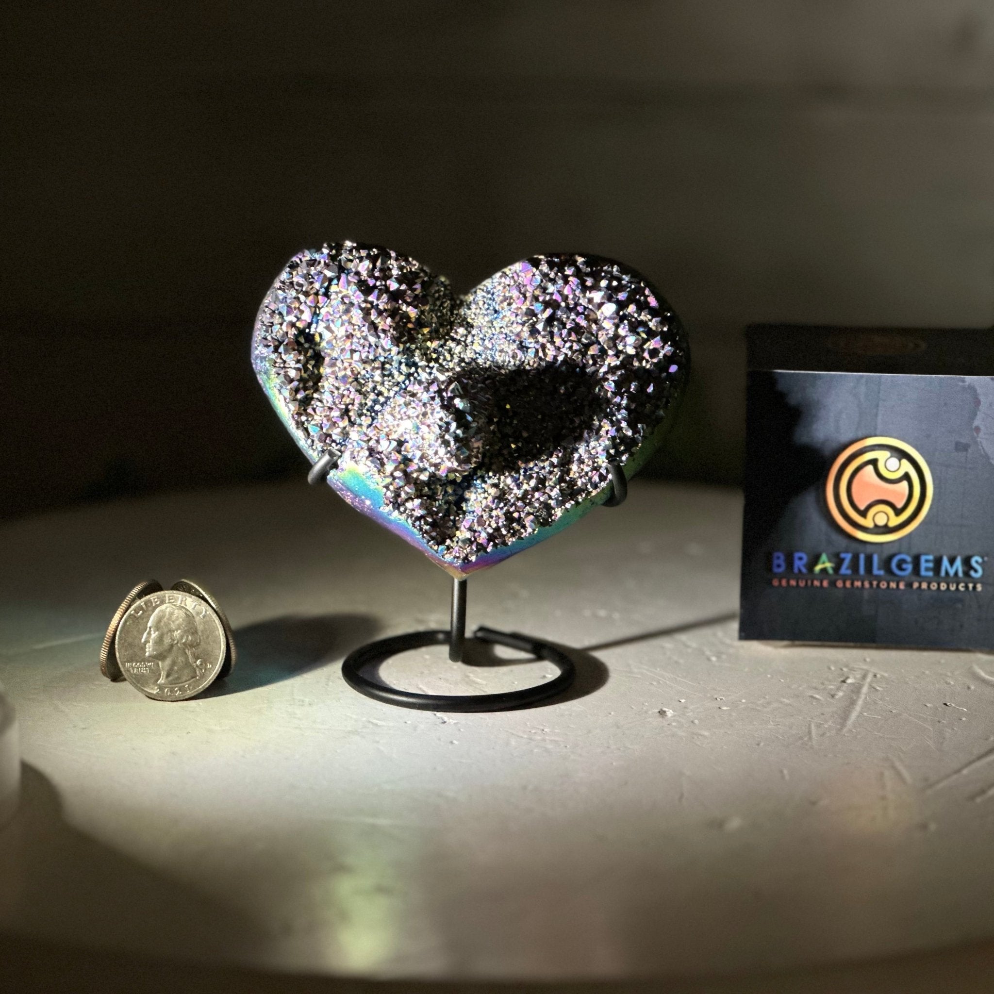 Rainbow Aura Amethyst Heart on a Metal Stand, 0.4 lbs & 3.8" Tall #5463RA-014 - Brazil GemsBrazil GemsRainbow Aura Amethyst Heart on a Metal Stand, 0.4 lbs & 3.8" Tall #5463RA-014Hearts5463RA-014