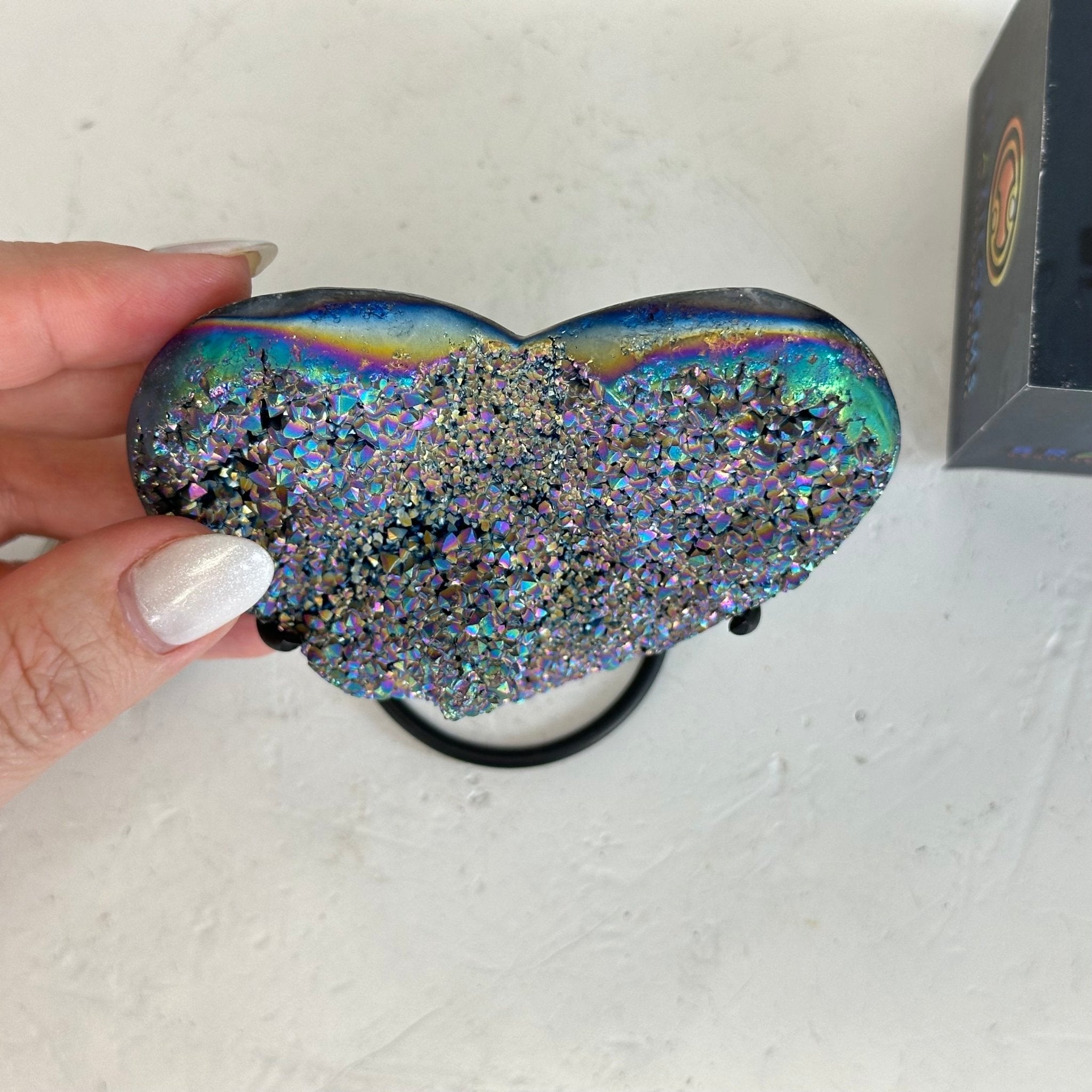 Rainbow Aura Amethyst Heart on a Metal Stand, 0.4 lbs & 3.8" Tall #5463RA-014 - Brazil GemsBrazil GemsRainbow Aura Amethyst Heart on a Metal Stand, 0.4 lbs & 3.8" Tall #5463RA-014Hearts5463RA-014