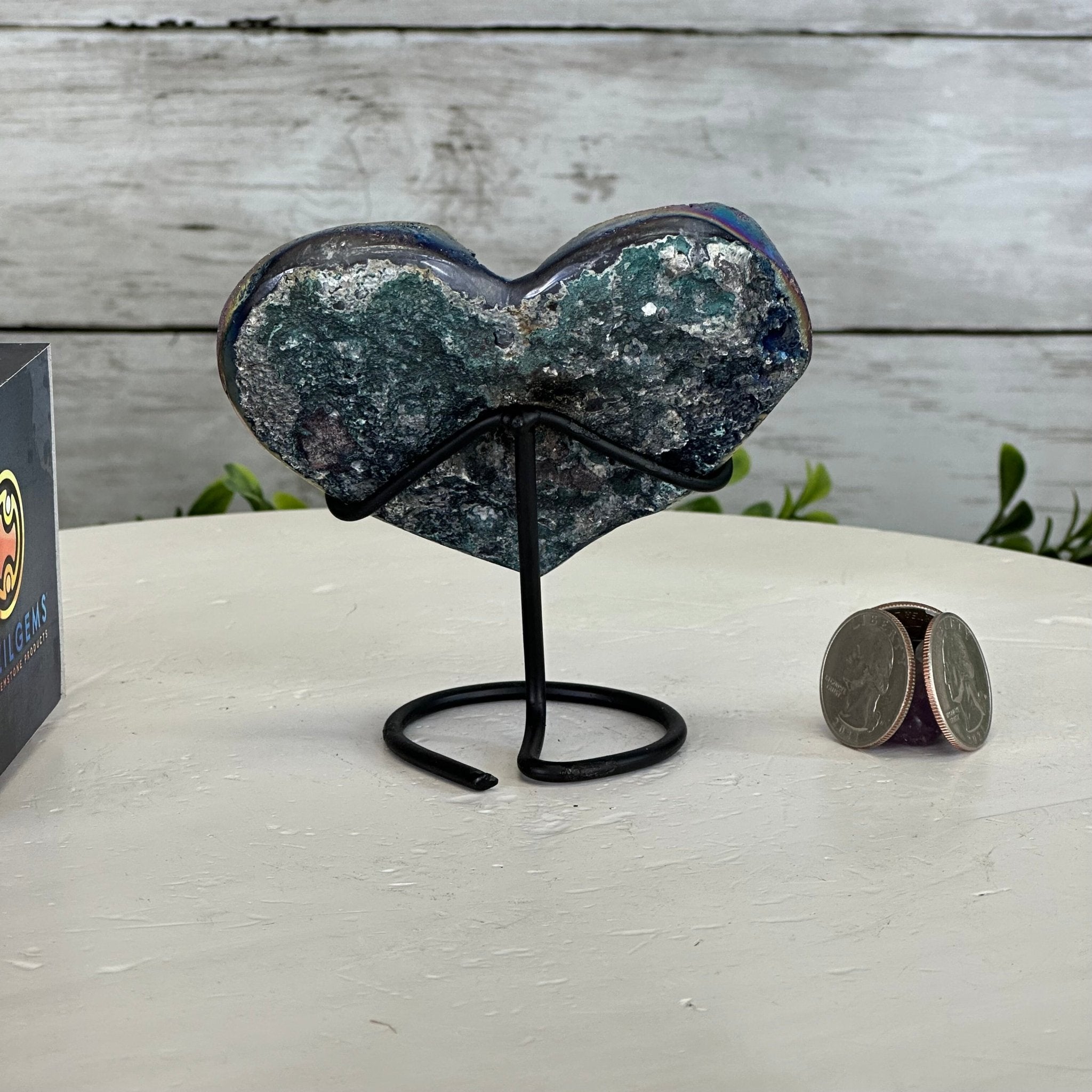 Rainbow Aura Amethyst Heart on a Metal Stand, 0.4 lbs & 3.8" Tall #5463RA-014 - Brazil GemsBrazil GemsRainbow Aura Amethyst Heart on a Metal Stand, 0.4 lbs & 3.8" Tall #5463RA-014Hearts5463RA-014
