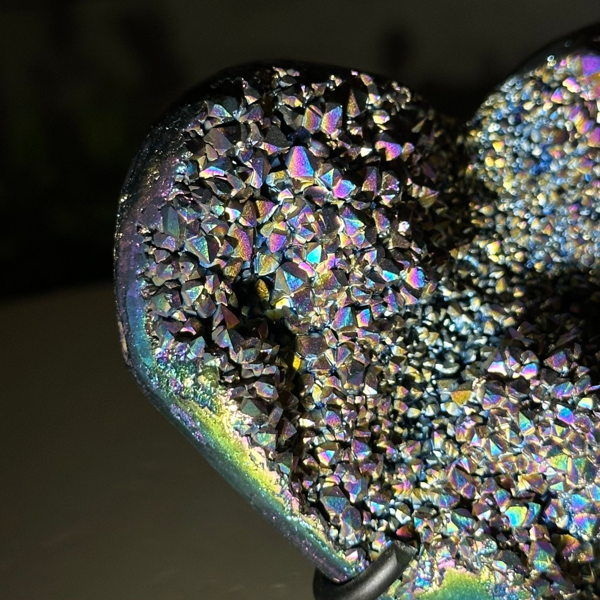 Rainbow Aura Amethyst Heart on a Metal Stand, 0.4 lbs & 3.8" Tall #5463RA-014 - Brazil GemsBrazil GemsRainbow Aura Amethyst Heart on a Metal Stand, 0.4 lbs & 3.8" Tall #5463RA-014Hearts5463RA-014