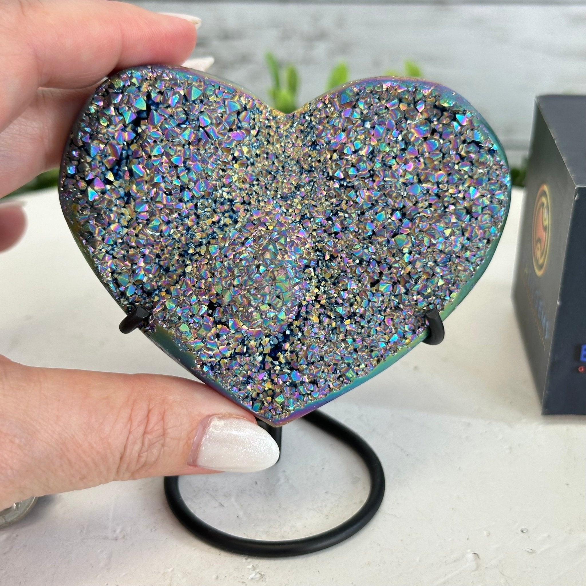 Rainbow Aura Amethyst Heart on a Metal Stand, 0.4 lbs & 3.8" Tall #5463RA-014 - Brazil GemsBrazil GemsRainbow Aura Amethyst Heart on a Metal Stand, 0.4 lbs & 3.8" Tall #5463RA-014Hearts5463RA-014