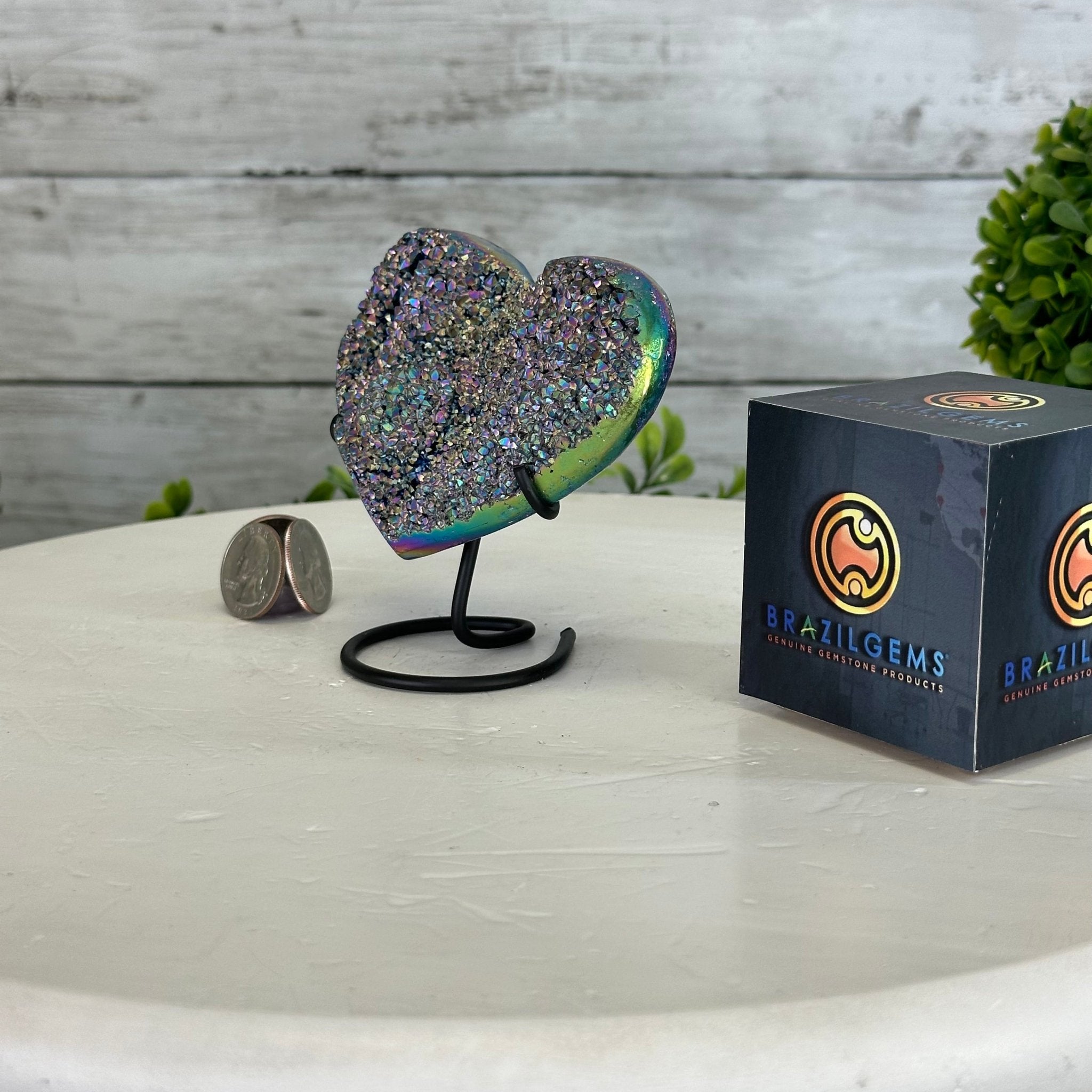 Rainbow Aura Amethyst Heart on a Metal Stand, 0.4 lbs & 3.8" Tall #5463RA-014 - Brazil GemsBrazil GemsRainbow Aura Amethyst Heart on a Metal Stand, 0.4 lbs & 3.8" Tall #5463RA-014Hearts5463RA-014