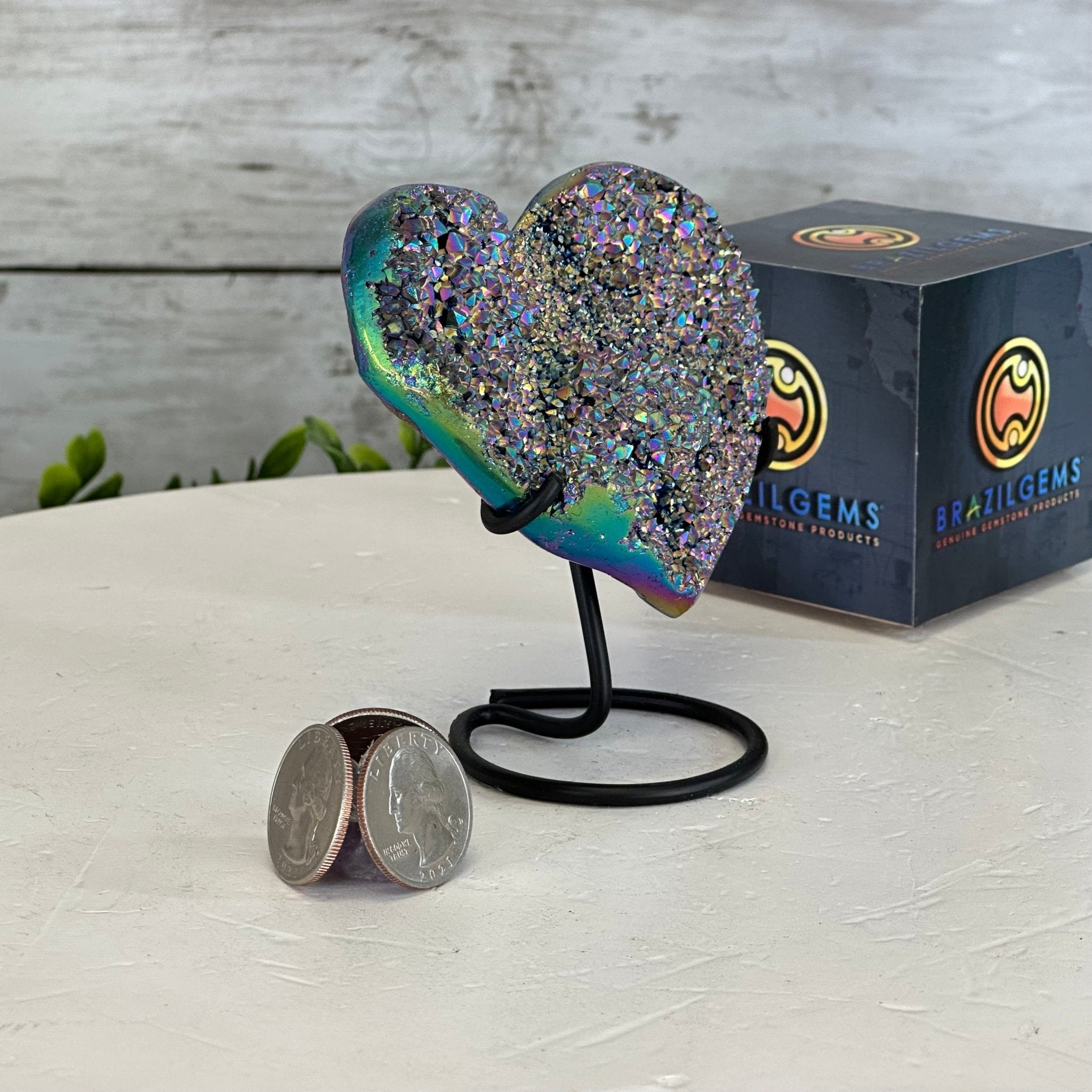 Rainbow Aura Amethyst Heart on a Metal Stand, 0.4 lbs & 3.8" Tall #5463RA-014 - Brazil GemsBrazil GemsRainbow Aura Amethyst Heart on a Metal Stand, 0.4 lbs & 3.8" Tall #5463RA-014Hearts5463RA-014
