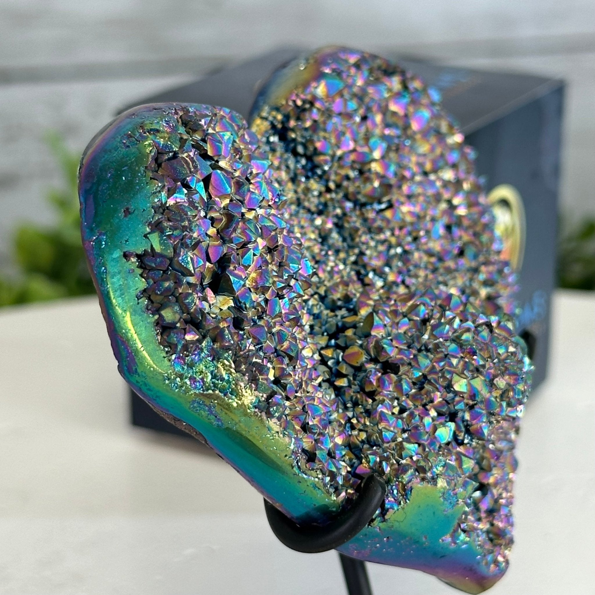 Rainbow Aura Amethyst Heart on a Metal Stand, 0.4 lbs & 3.8" Tall #5463RA-014 - Brazil GemsBrazil GemsRainbow Aura Amethyst Heart on a Metal Stand, 0.4 lbs & 3.8" Tall #5463RA-014Hearts5463RA-014