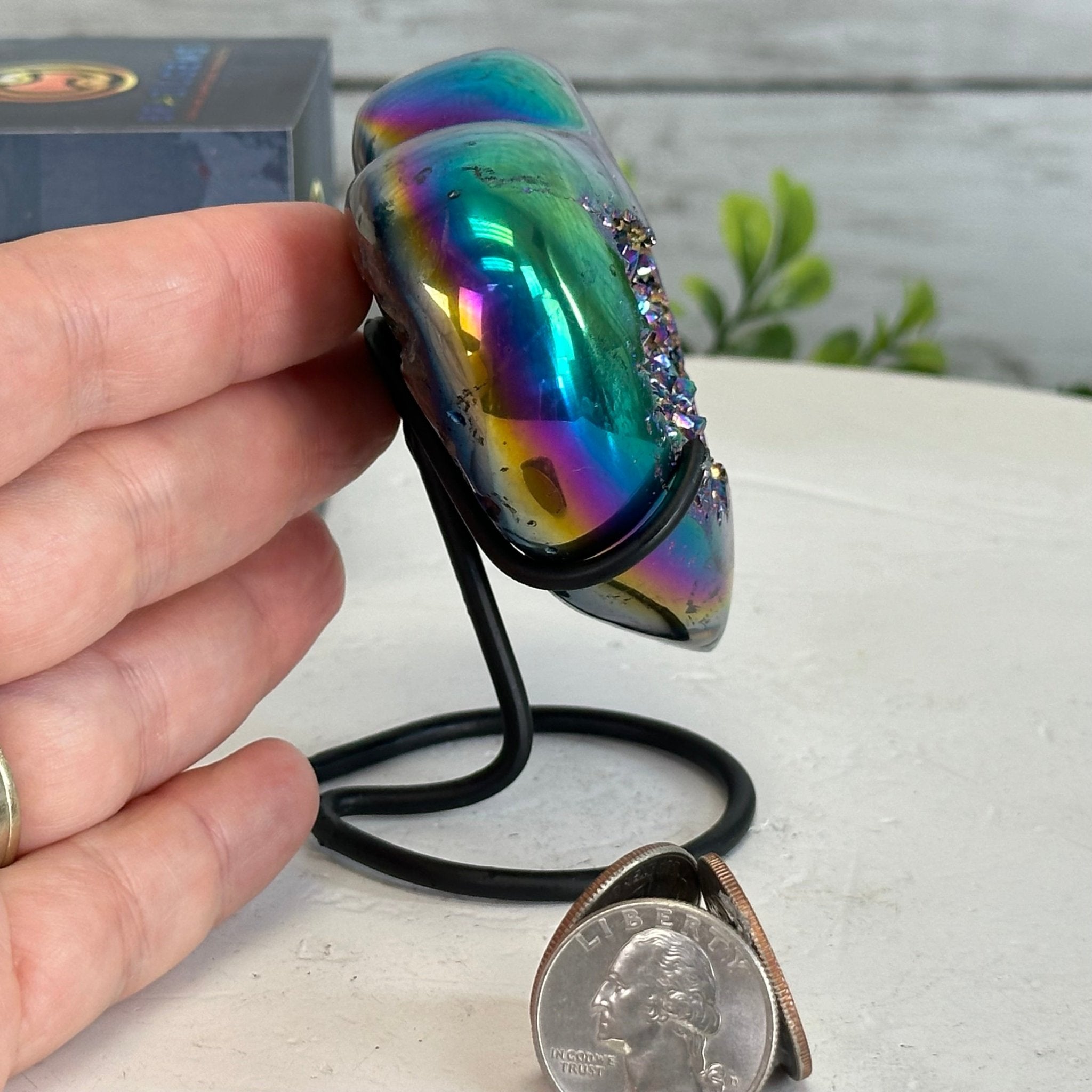 Rainbow Aura Amethyst Heart on a Metal Stand, 0.6 lbs & 3.6" Tall #5463RA-017 - Brazil GemsBrazil GemsRainbow Aura Amethyst Heart on a Metal Stand, 0.6 lbs & 3.6" Tall #5463RA-017Hearts5463RA-017