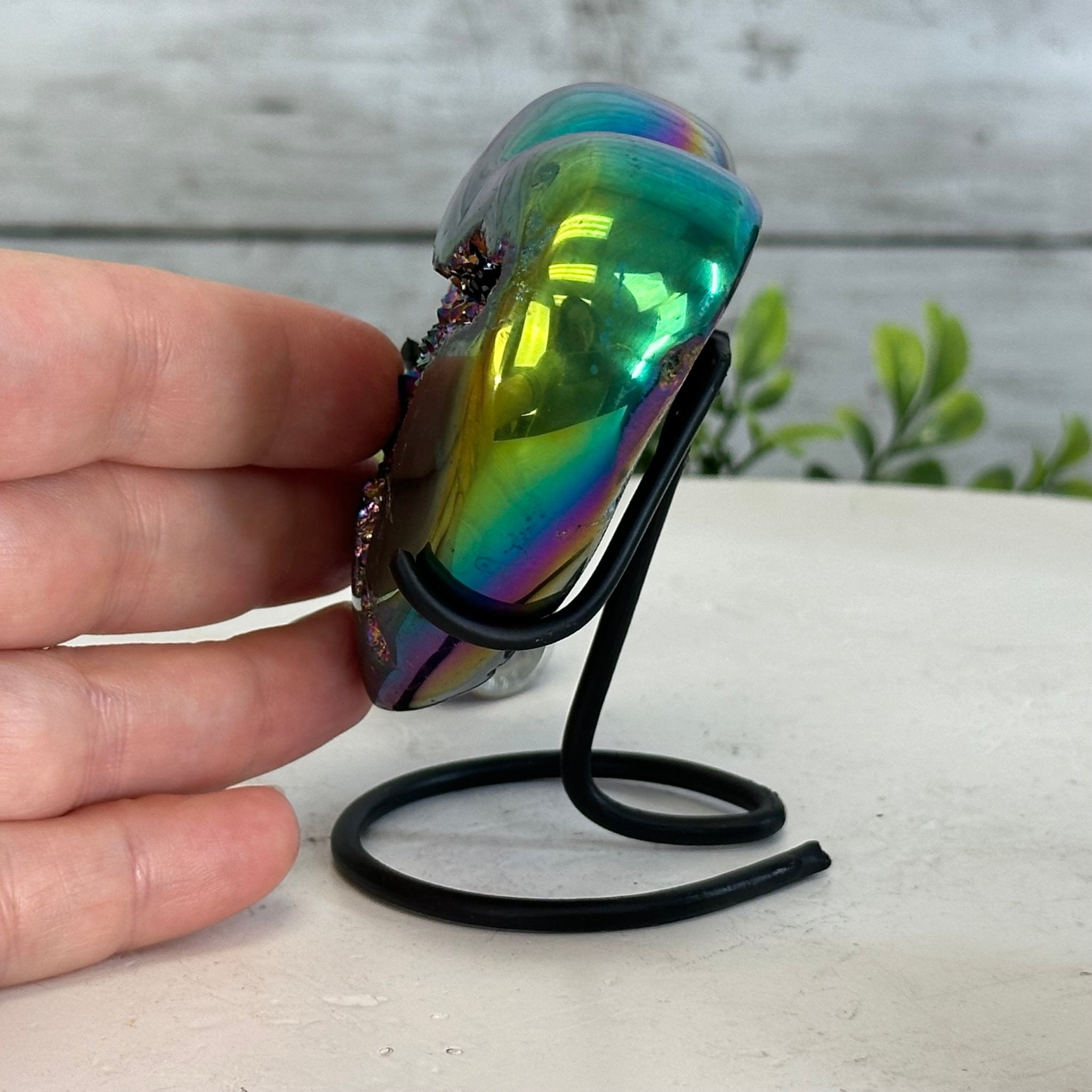 Rainbow Aura Amethyst Heart on a Metal Stand, 0.6 lbs & 3.6" Tall #5463RA-017 - Brazil GemsBrazil GemsRainbow Aura Amethyst Heart on a Metal Stand, 0.6 lbs & 3.6" Tall #5463RA-017Hearts5463RA-017