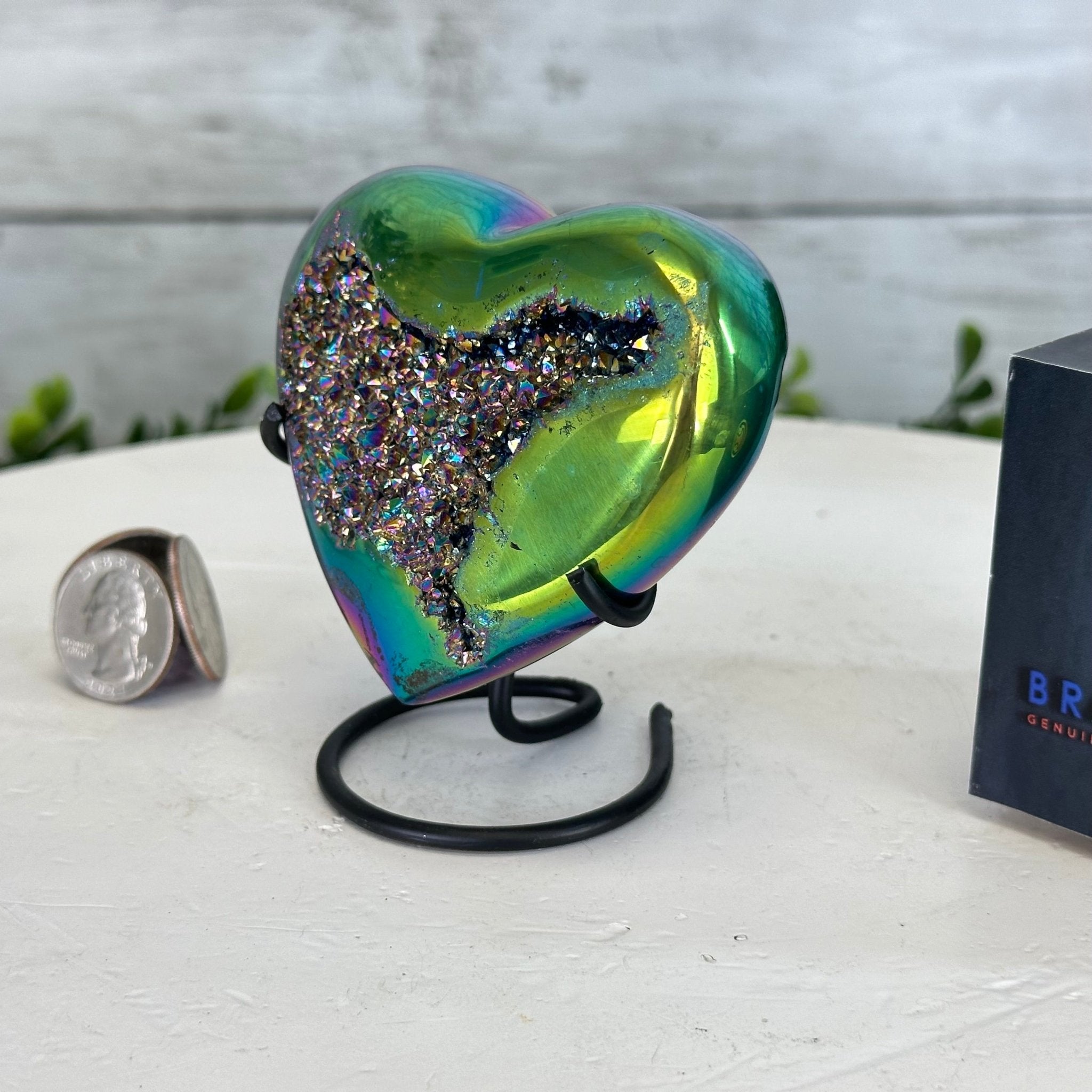 Rainbow Aura Amethyst Heart on a Metal Stand, 0.6 lbs & 3.6" Tall #5463RA-017 - Brazil GemsBrazil GemsRainbow Aura Amethyst Heart on a Metal Stand, 0.6 lbs & 3.6" Tall #5463RA-017Hearts5463RA-017