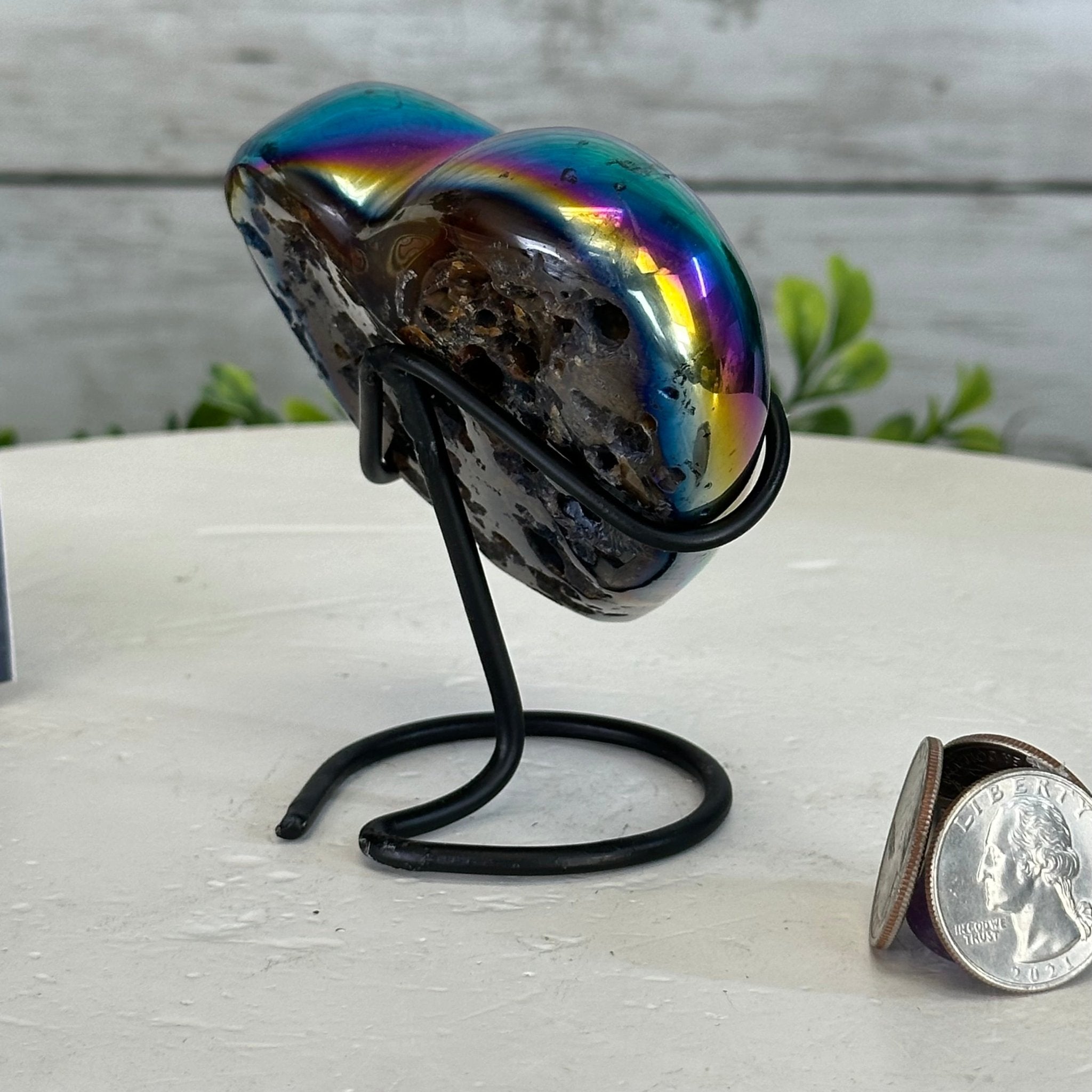 Rainbow Aura Amethyst Heart on a Metal Stand, 0.6 lbs & 3.6" Tall #5463RA-017 - Brazil GemsBrazil GemsRainbow Aura Amethyst Heart on a Metal Stand, 0.6 lbs & 3.6" Tall #5463RA-017Hearts5463RA-017