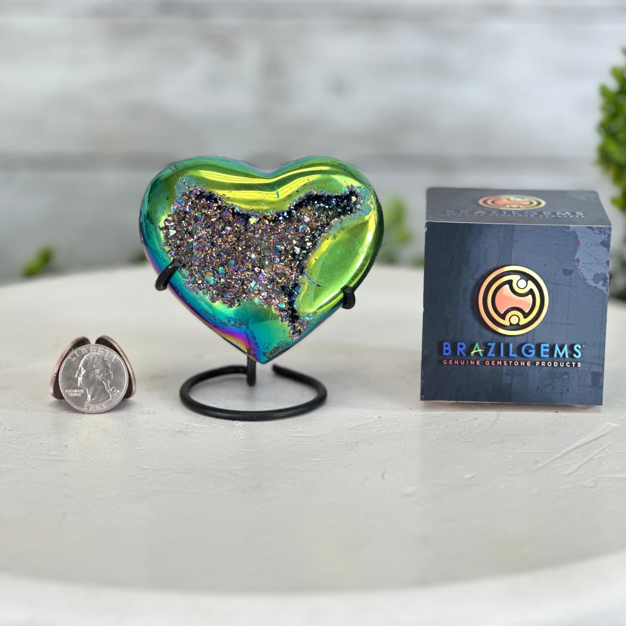 Rainbow Aura Amethyst Heart on a Metal Stand, 0.6 lbs & 3.6" Tall #5463RA-017 - Brazil GemsBrazil GemsRainbow Aura Amethyst Heart on a Metal Stand, 0.6 lbs & 3.6" Tall #5463RA-017Hearts5463RA-017