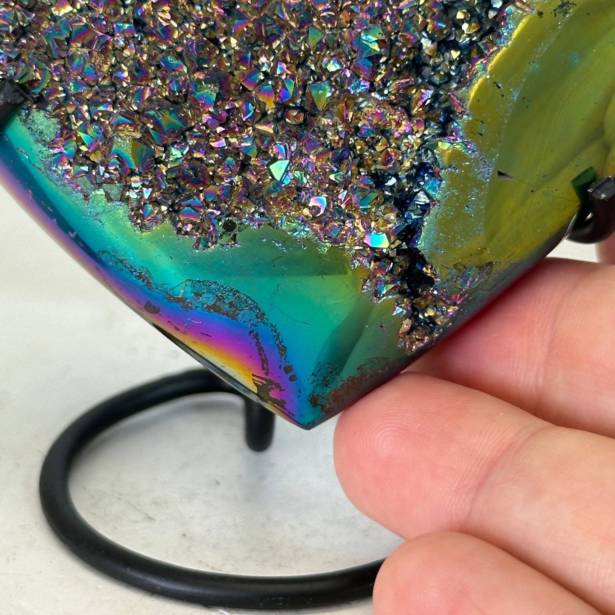 Rainbow Aura Amethyst Heart on a Metal Stand, 0.6 lbs & 3.6" Tall #5463RA-017 - Brazil GemsBrazil GemsRainbow Aura Amethyst Heart on a Metal Stand, 0.6 lbs & 3.6" Tall #5463RA-017Hearts5463RA-017