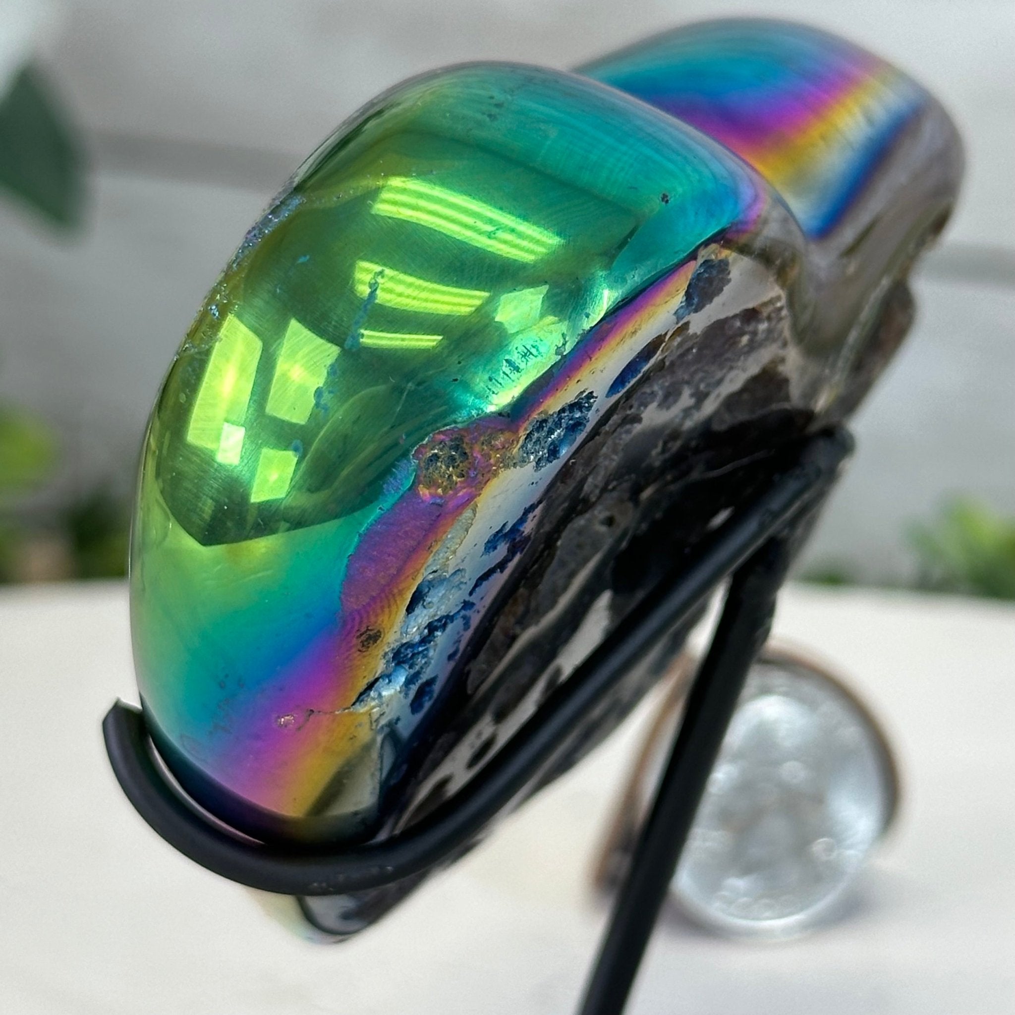 Rainbow Aura Amethyst Heart on a Metal Stand, 0.6 lbs & 3.6" Tall #5463RA-017 - Brazil GemsBrazil GemsRainbow Aura Amethyst Heart on a Metal Stand, 0.6 lbs & 3.6" Tall #5463RA-017Hearts5463RA-017