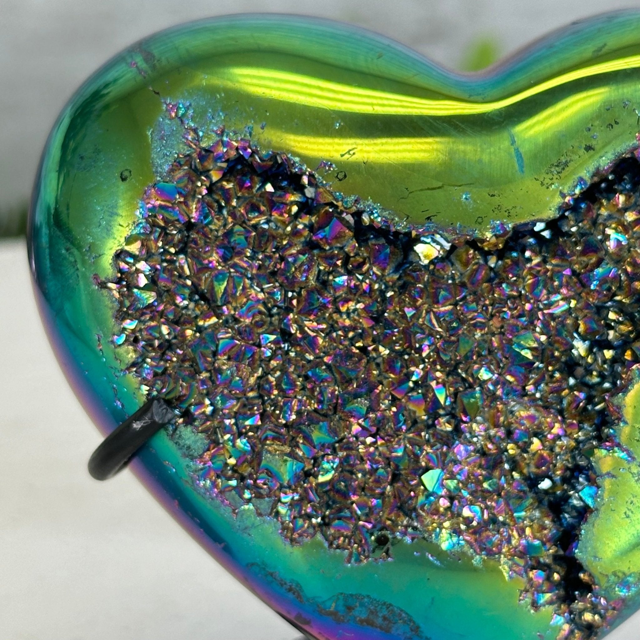 Rainbow Aura Amethyst Heart on a Metal Stand, 0.6 lbs & 3.6" Tall #5463RA-017 - Brazil GemsBrazil GemsRainbow Aura Amethyst Heart on a Metal Stand, 0.6 lbs & 3.6" Tall #5463RA-017Hearts5463RA-017