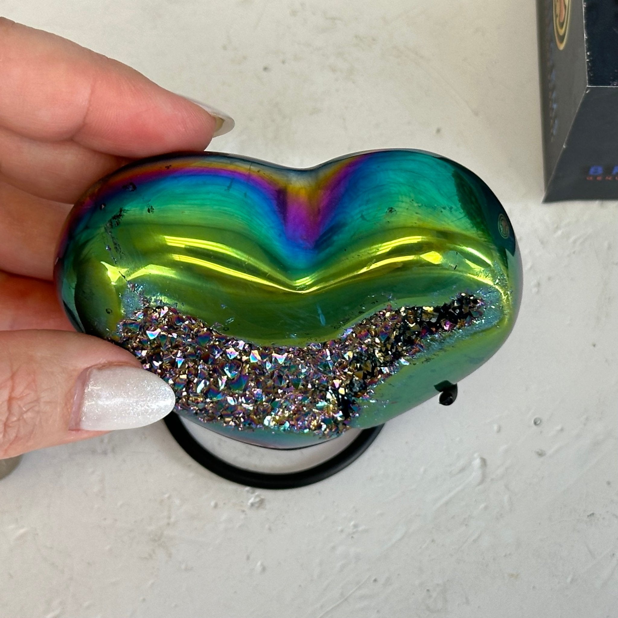 Rainbow Aura Amethyst Heart on a Metal Stand, 0.6 lbs & 3.6" Tall #5463RA-017 - Brazil GemsBrazil GemsRainbow Aura Amethyst Heart on a Metal Stand, 0.6 lbs & 3.6" Tall #5463RA-017Hearts5463RA-017