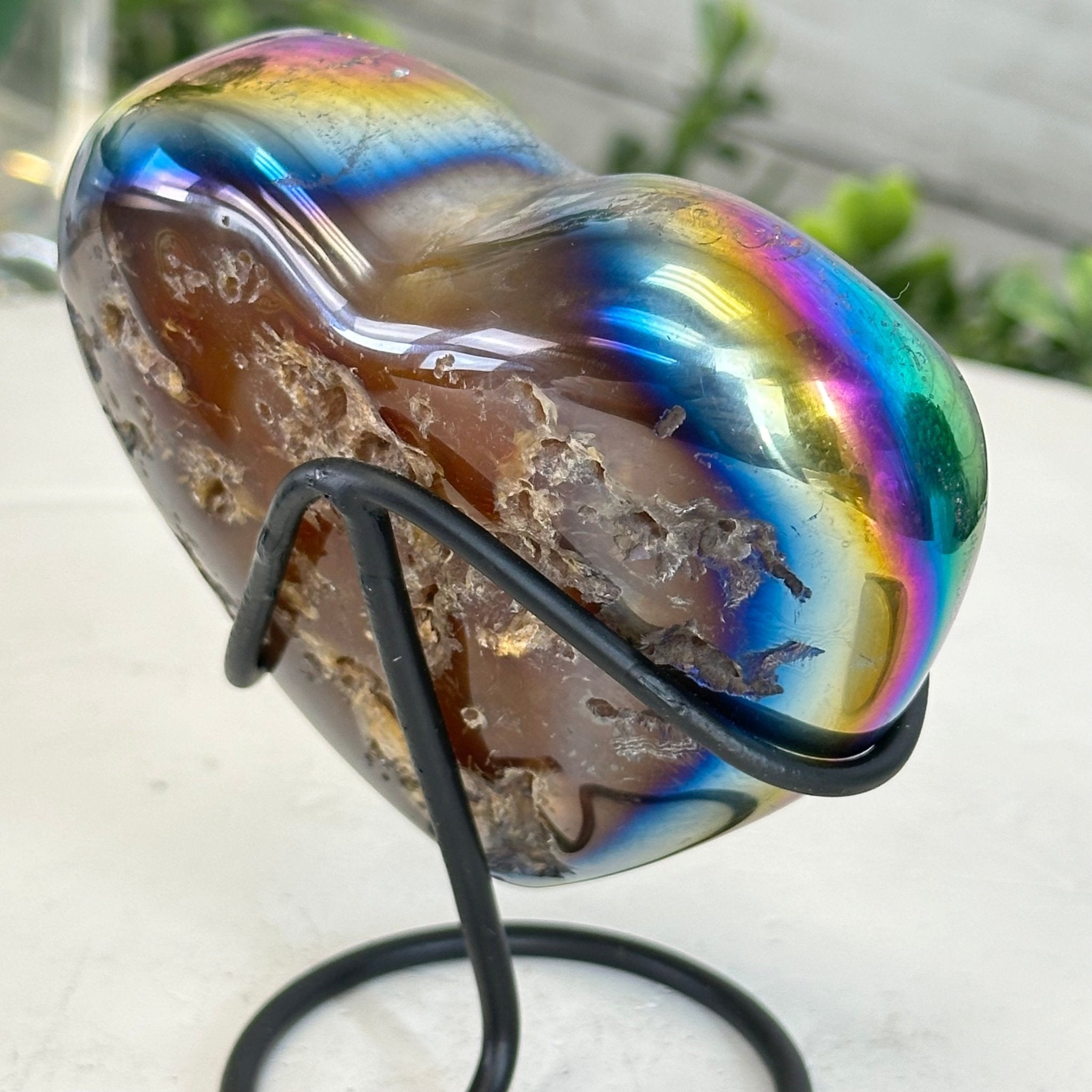 Rainbow Aura Amethyst Heart on a Metal Stand, 0.8 lbs & 3.8" Tall #5463RA-020 - Brazil GemsBrazil GemsRainbow Aura Amethyst Heart on a Metal Stand, 0.8 lbs & 3.8" Tall #5463RA-020Hearts5463RA-020