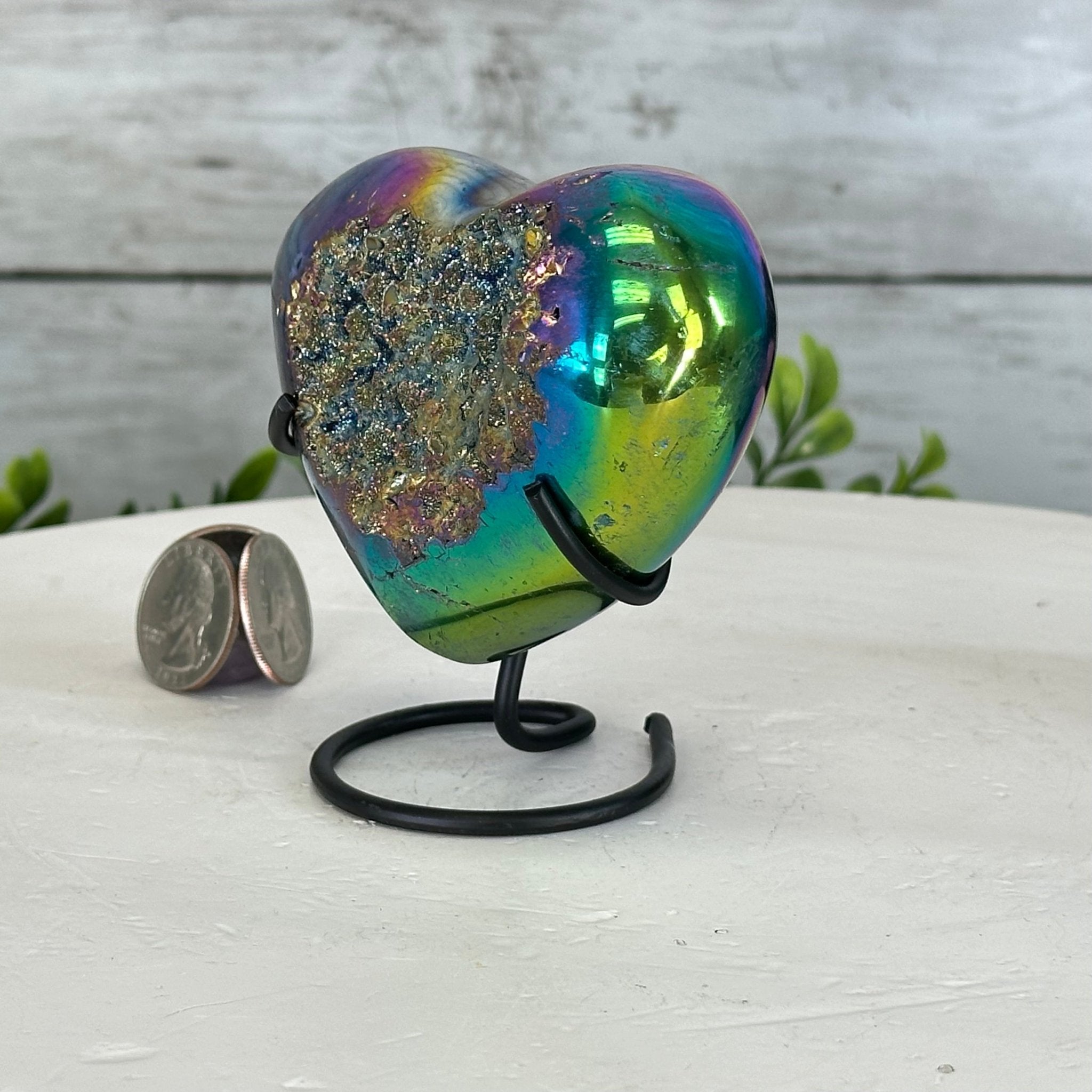 Rainbow Aura Amethyst Heart on a Metal Stand, 0.8 lbs & 3.8" Tall #5463RA-020 - Brazil GemsBrazil GemsRainbow Aura Amethyst Heart on a Metal Stand, 0.8 lbs & 3.8" Tall #5463RA-020Hearts5463RA-020