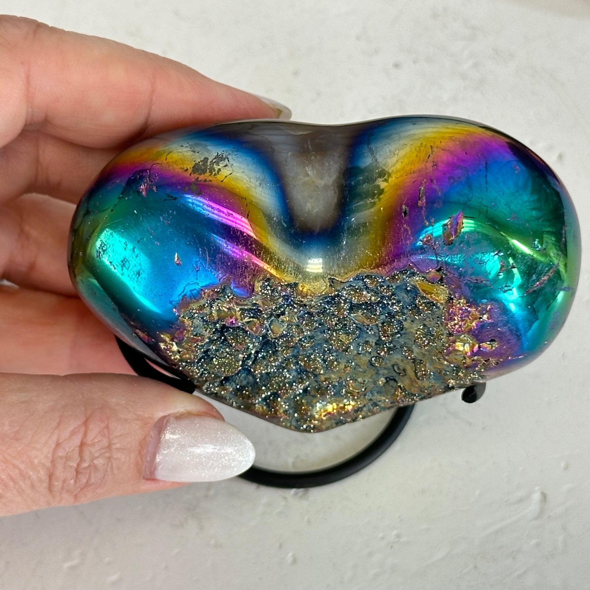 Rainbow Aura Amethyst Heart on a Metal Stand, 0.8 lbs & 3.8" Tall #5463RA-020 - Brazil GemsBrazil GemsRainbow Aura Amethyst Heart on a Metal Stand, 0.8 lbs & 3.8" Tall #5463RA-020Hearts5463RA-020