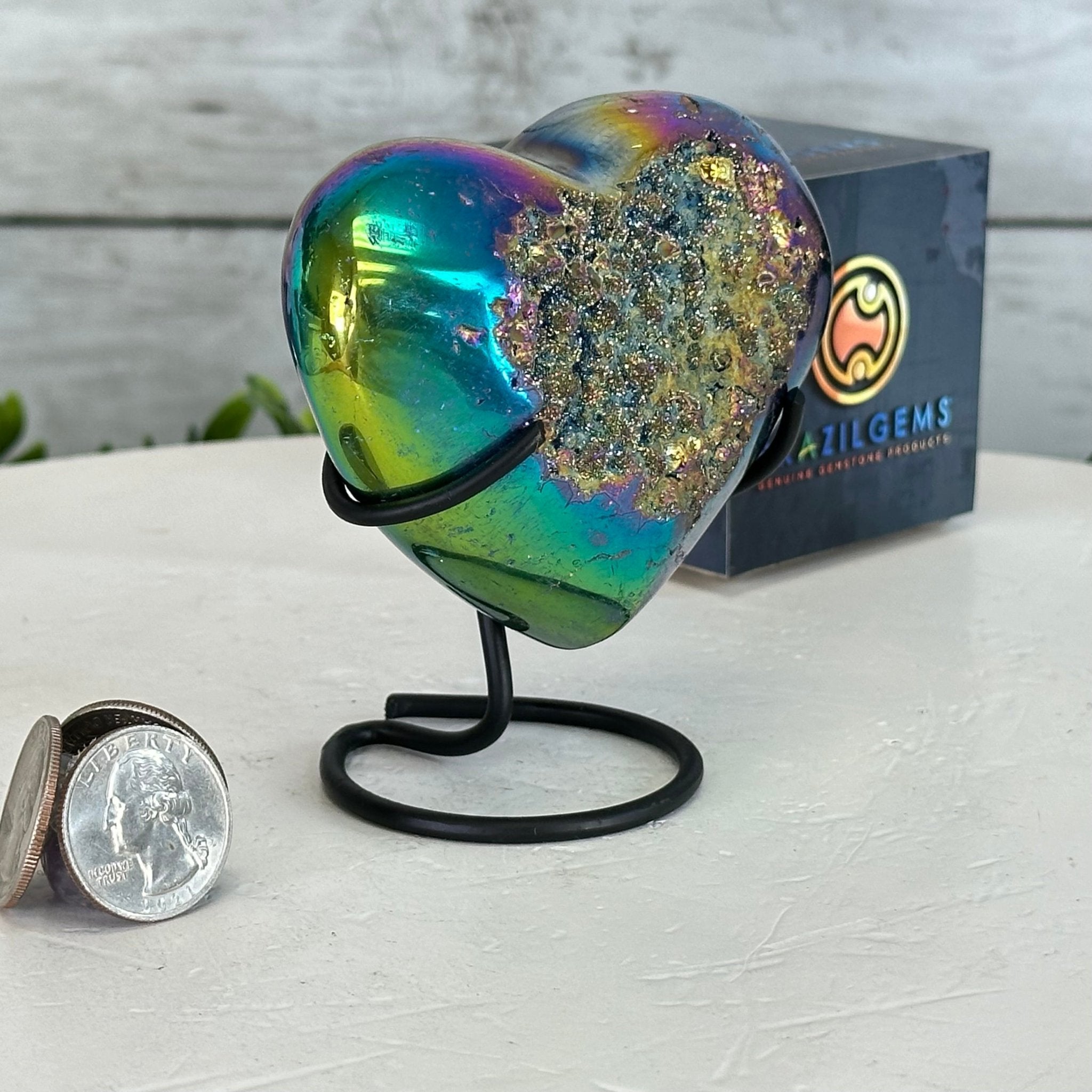 Rainbow Aura Amethyst Heart on a Metal Stand, 0.8 lbs & 3.8" Tall #5463RA-020 - Brazil GemsBrazil GemsRainbow Aura Amethyst Heart on a Metal Stand, 0.8 lbs & 3.8" Tall #5463RA-020Hearts5463RA-020