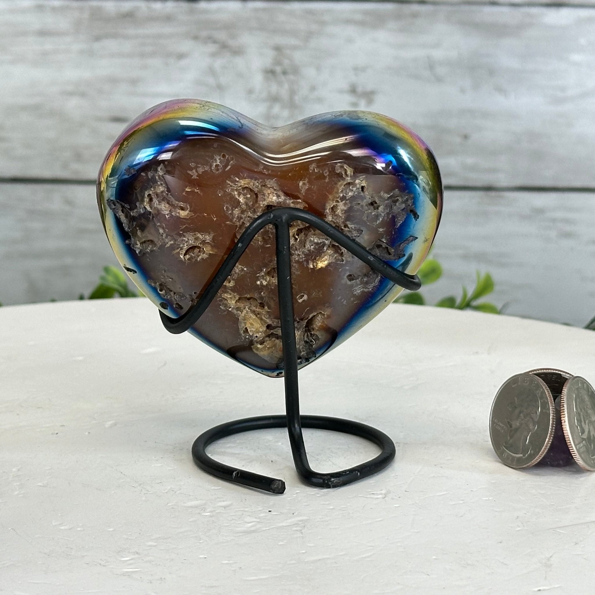 Rainbow Aura Amethyst Heart on a Metal Stand, 0.8 lbs & 3.8" Tall #5463RA-020 - Brazil GemsBrazil GemsRainbow Aura Amethyst Heart on a Metal Stand, 0.8 lbs & 3.8" Tall #5463RA-020Hearts5463RA-020