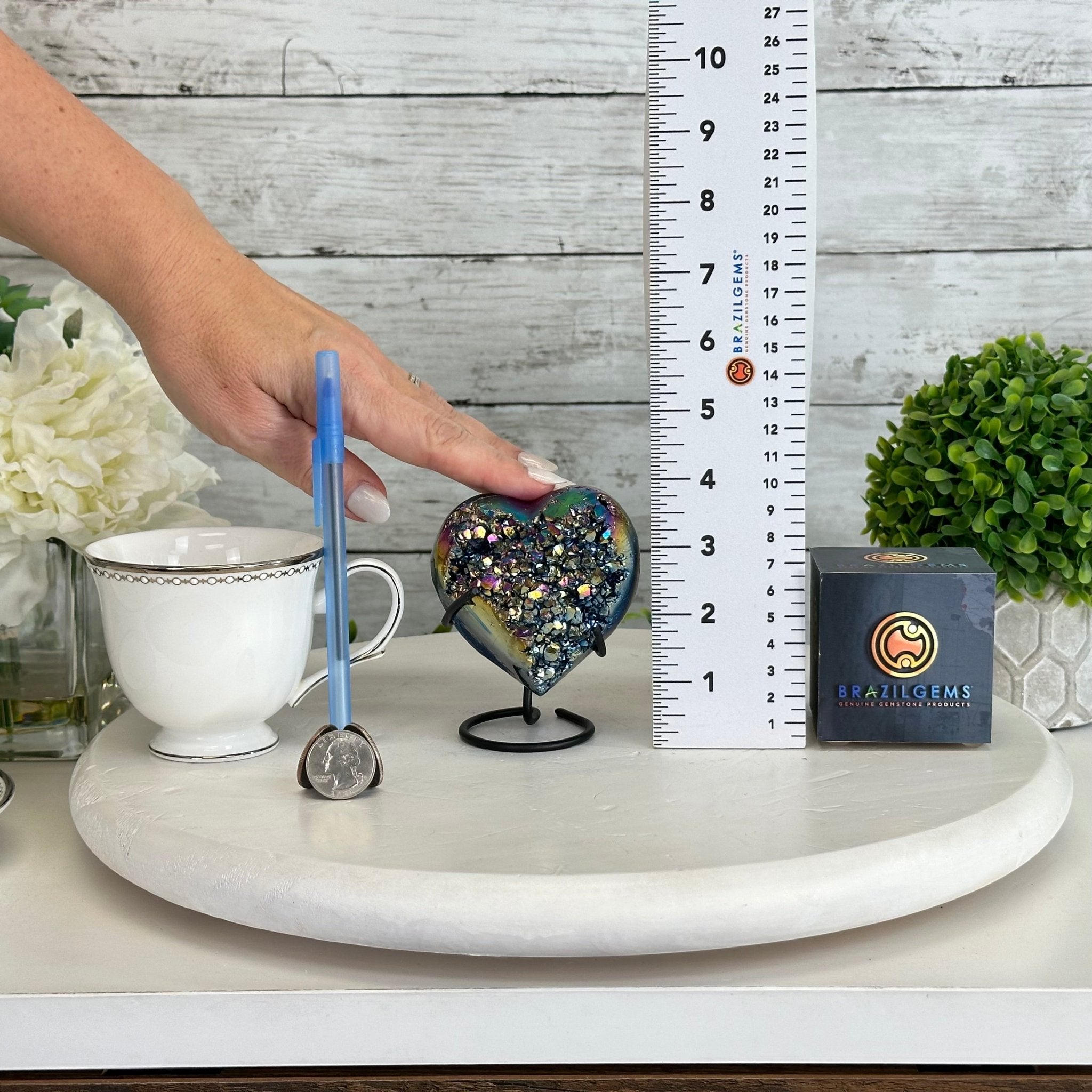 Rainbow Aura Amethyst Heart on a Metal Stand, 1 lbs & 4" Tall #5463RA-021 - Brazil GemsBrazil GemsRainbow Aura Amethyst Heart on a Metal Stand, 1 lbs & 4" Tall #5463RA-021Hearts5463RA-021