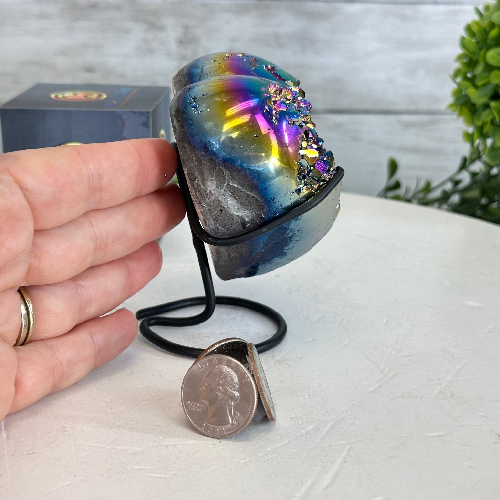 Rainbow Aura Amethyst Heart on a Metal Stand, 1 lbs & 4" Tall #5463RA-021 - Brazil GemsBrazil GemsRainbow Aura Amethyst Heart on a Metal Stand, 1 lbs & 4" Tall #5463RA-021Hearts5463RA-021
