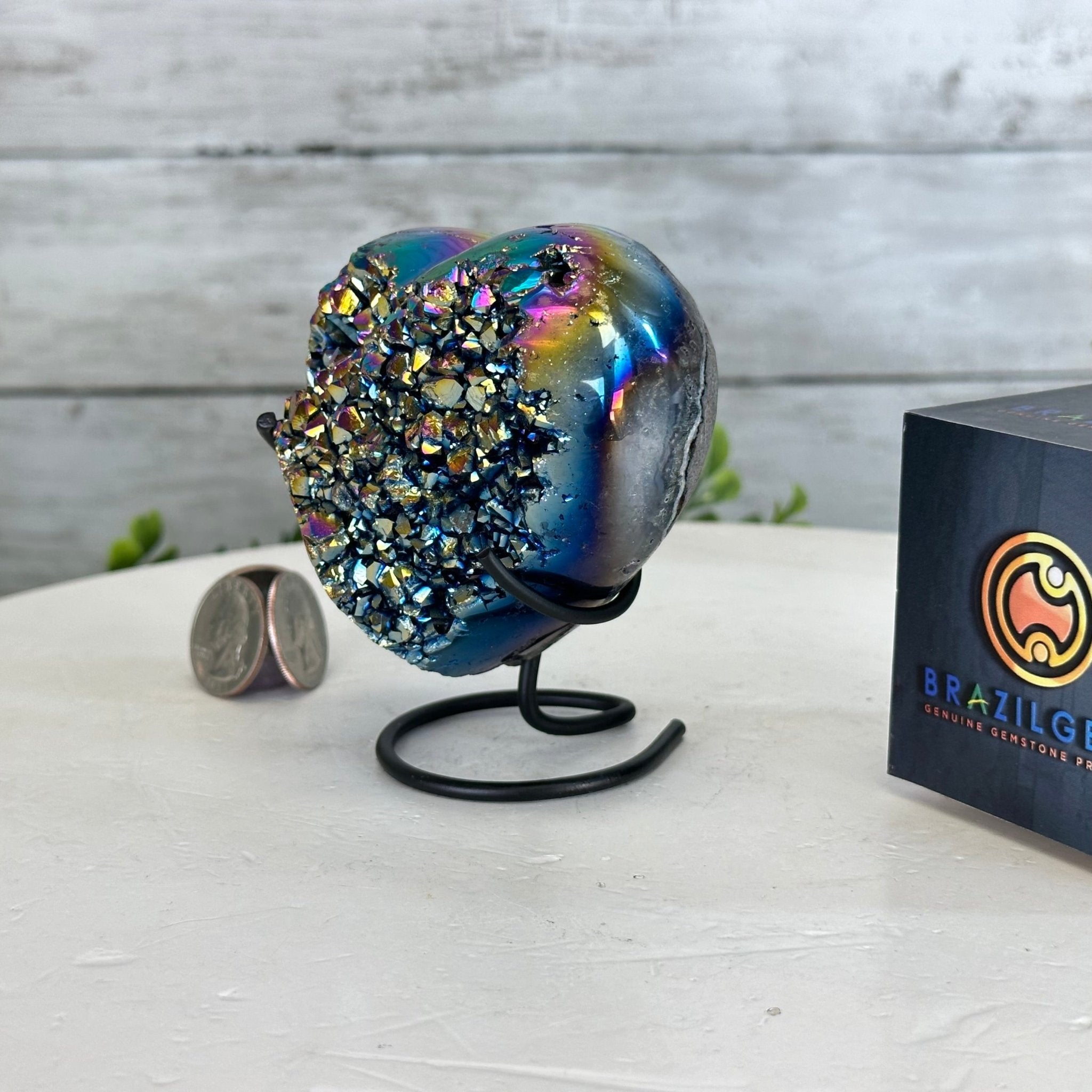 Rainbow Aura Amethyst Heart on a Metal Stand, 1 lbs & 4" Tall #5463RA-021 - Brazil GemsBrazil GemsRainbow Aura Amethyst Heart on a Metal Stand, 1 lbs & 4" Tall #5463RA-021Hearts5463RA-021