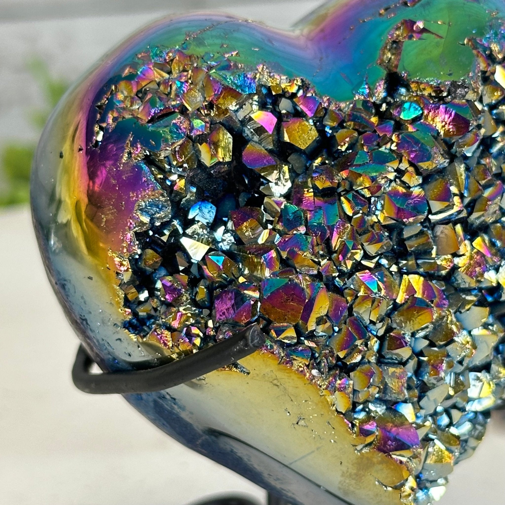 Rainbow Aura Amethyst Heart on a Metal Stand, 1 lbs & 4" Tall #5463RA-021 - Brazil GemsBrazil GemsRainbow Aura Amethyst Heart on a Metal Stand, 1 lbs & 4" Tall #5463RA-021Hearts5463RA-021