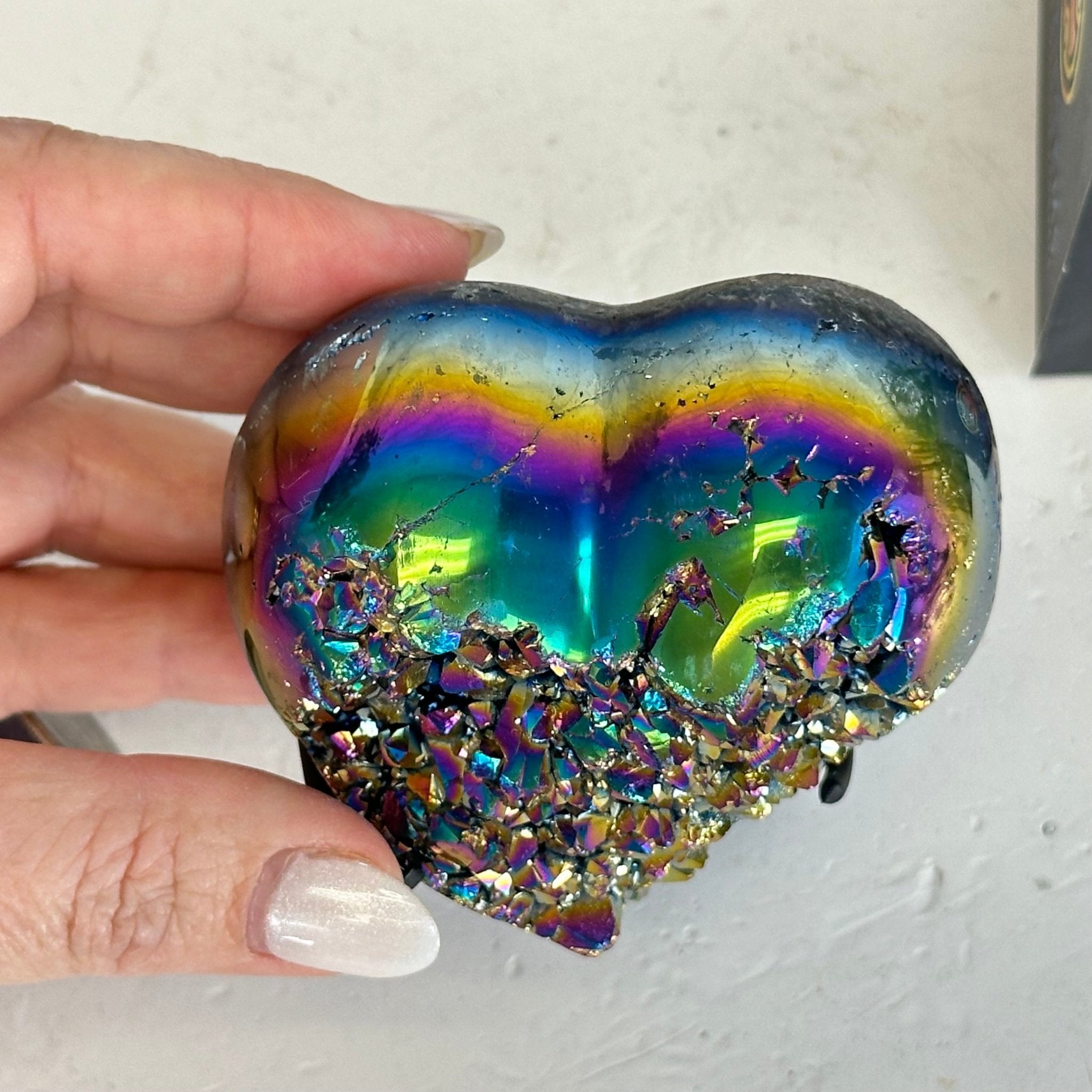 Rainbow Aura Amethyst Heart on a Metal Stand, 1 lbs & 4" Tall #5463RA-021 - Brazil GemsBrazil GemsRainbow Aura Amethyst Heart on a Metal Stand, 1 lbs & 4" Tall #5463RA-021Hearts5463RA-021