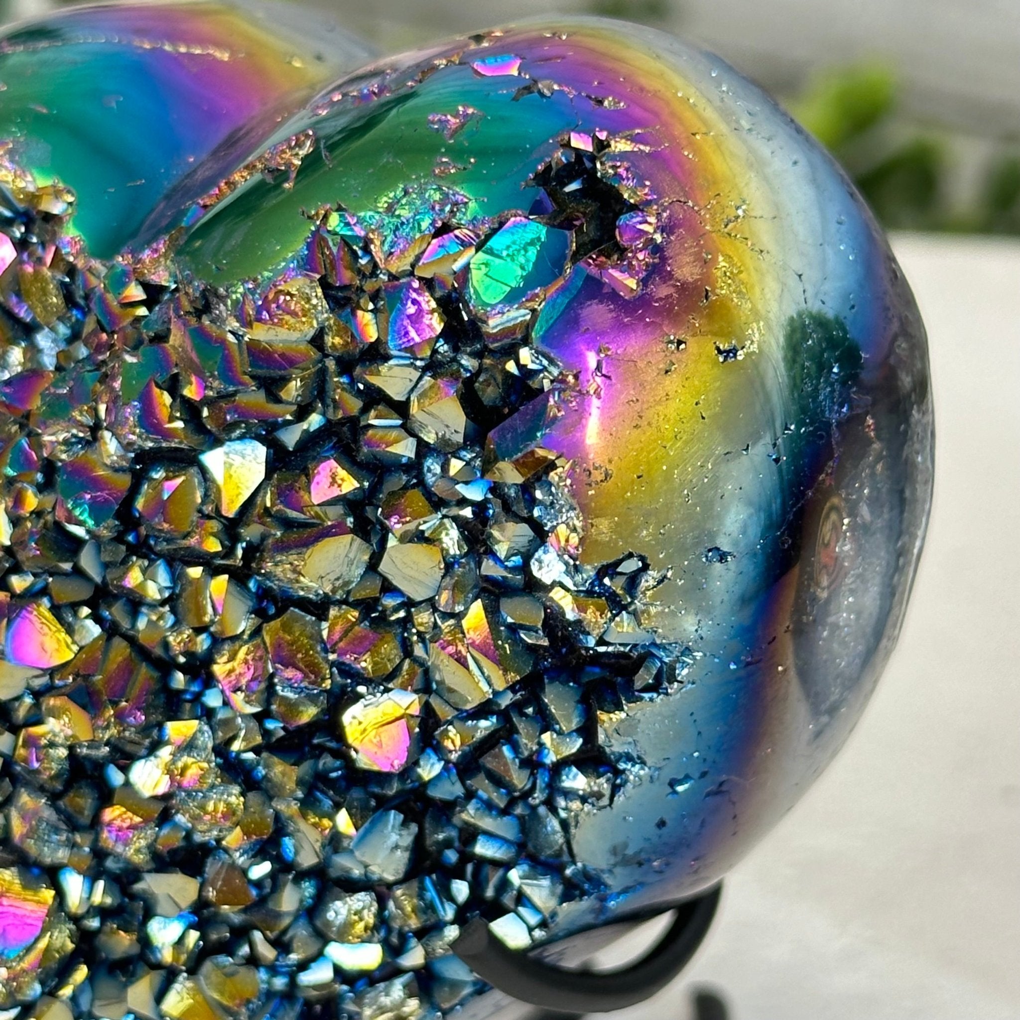 Rainbow Aura Amethyst Heart on a Metal Stand, 1 lbs & 4" Tall #5463RA-021 - Brazil GemsBrazil GemsRainbow Aura Amethyst Heart on a Metal Stand, 1 lbs & 4" Tall #5463RA-021Hearts5463RA-021