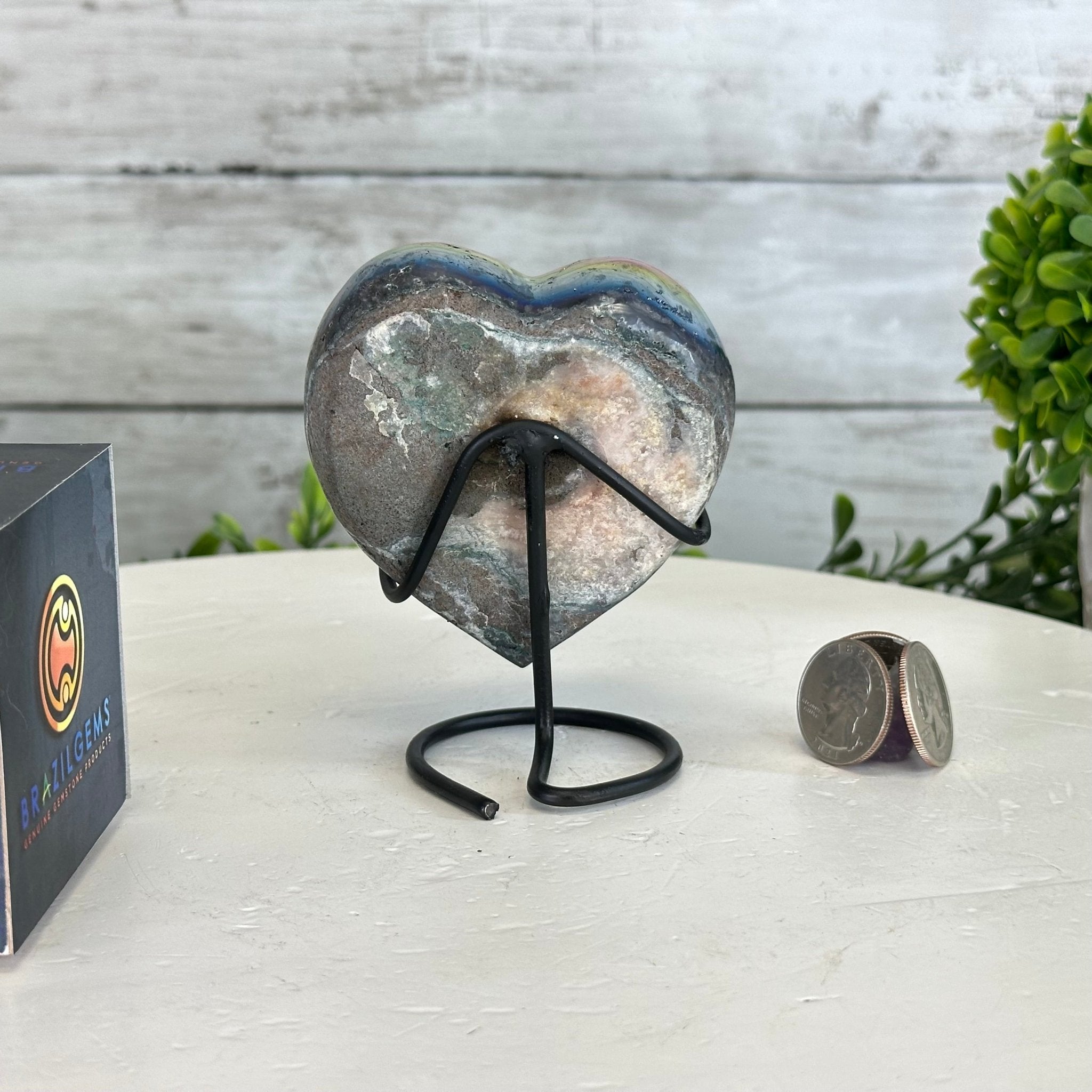 Rainbow Aura Amethyst Heart on a Metal Stand, 1 lbs & 4" Tall #5463RA-021 - Brazil GemsBrazil GemsRainbow Aura Amethyst Heart on a Metal Stand, 1 lbs & 4" Tall #5463RA-021Hearts5463RA-021