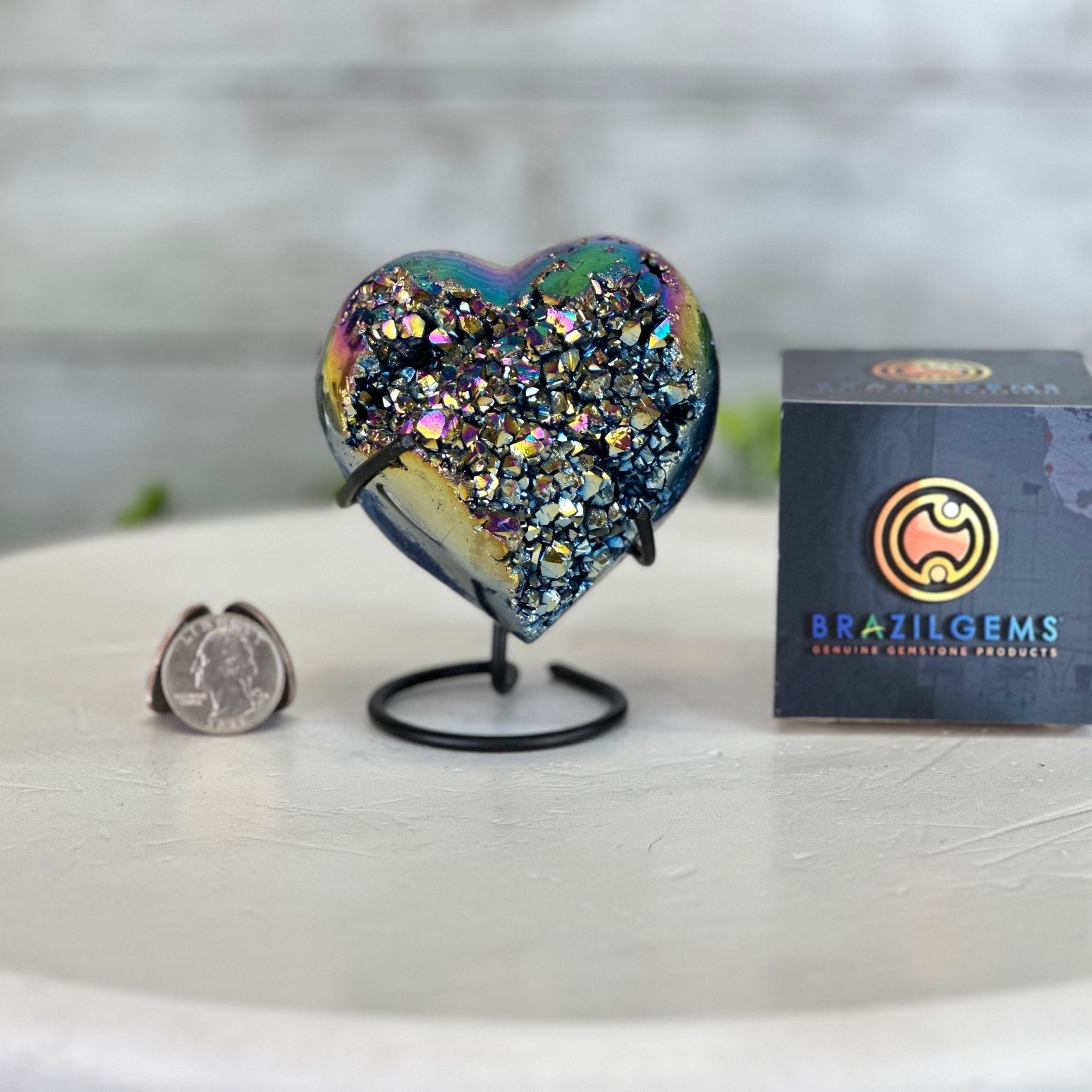 Rainbow Aura Amethyst Heart on a Metal Stand, 1 lbs & 4" Tall #5463RA-021 - Brazil GemsBrazil GemsRainbow Aura Amethyst Heart on a Metal Stand, 1 lbs & 4" Tall #5463RA-021Hearts5463RA-021
