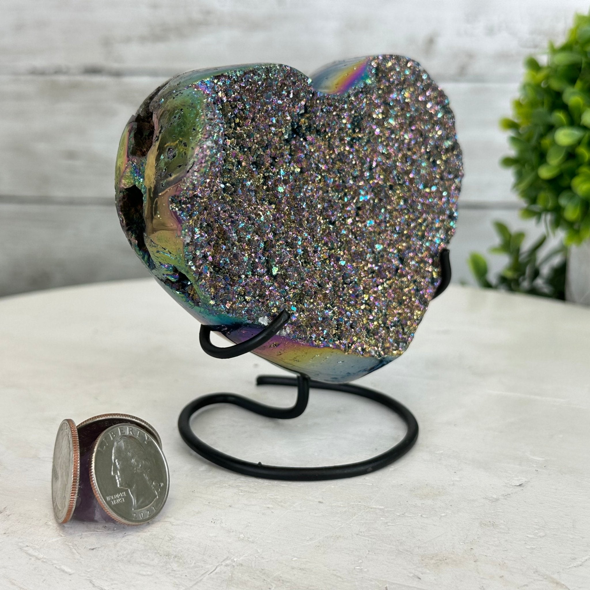 Rainbow Aura Amethyst Heart on a Metal Stand, 1.2 lbs & 4.25" Tall, Model #5463AU-010 by Brazil Gems - Brazil GemsBrazil GemsRainbow Aura Amethyst Heart on a Metal Stand, 1.2 lbs & 4.25" Tall, Model #5463AU-010 by Brazil GemsHearts5463AU-010