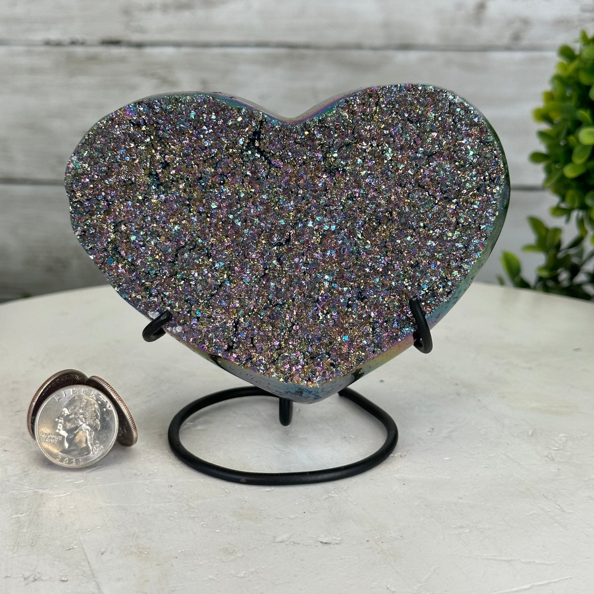 Rainbow Aura Amethyst Heart on a Metal Stand, 1.2 lbs & 4.25" Tall, Model #5463AU-010 by Brazil Gems - Brazil GemsBrazil GemsRainbow Aura Amethyst Heart on a Metal Stand, 1.2 lbs & 4.25" Tall, Model #5463AU-010 by Brazil GemsHearts5463AU-010
