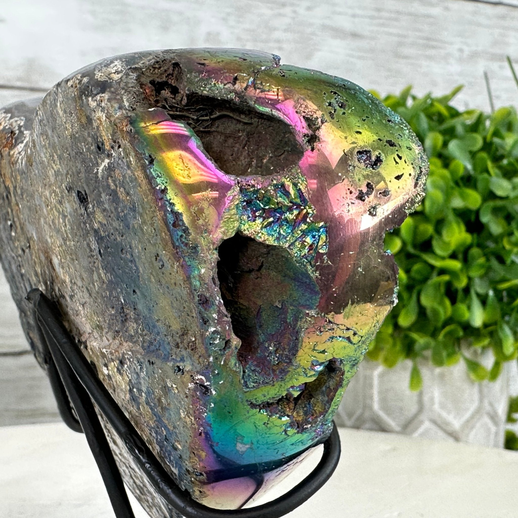 Rainbow Aura Amethyst Heart on a Metal Stand, 1.2 lbs & 4.25" Tall, Model #5463AU-010 by Brazil Gems - Brazil GemsBrazil GemsRainbow Aura Amethyst Heart on a Metal Stand, 1.2 lbs & 4.25" Tall, Model #5463AU-010 by Brazil GemsHearts5463AU-010