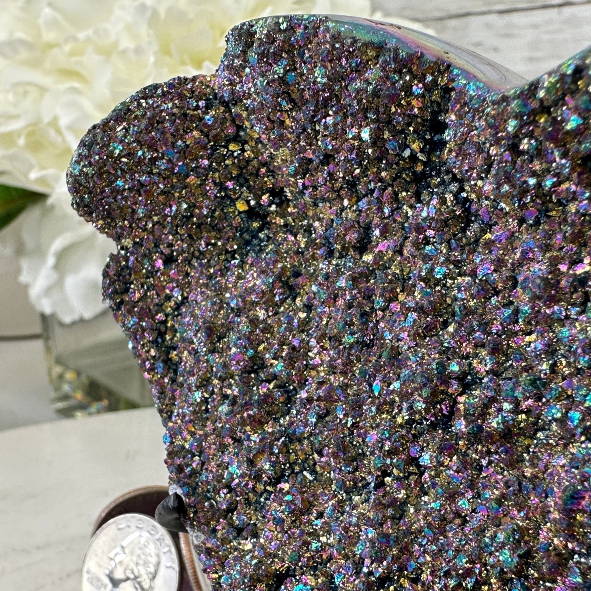Rainbow Aura Amethyst Heart on a Metal Stand, 1.2 lbs & 4.25" Tall, Model #5463AU-010 by Brazil Gems - Brazil GemsBrazil GemsRainbow Aura Amethyst Heart on a Metal Stand, 1.2 lbs & 4.25" Tall, Model #5463AU-010 by Brazil GemsHearts5463AU-010