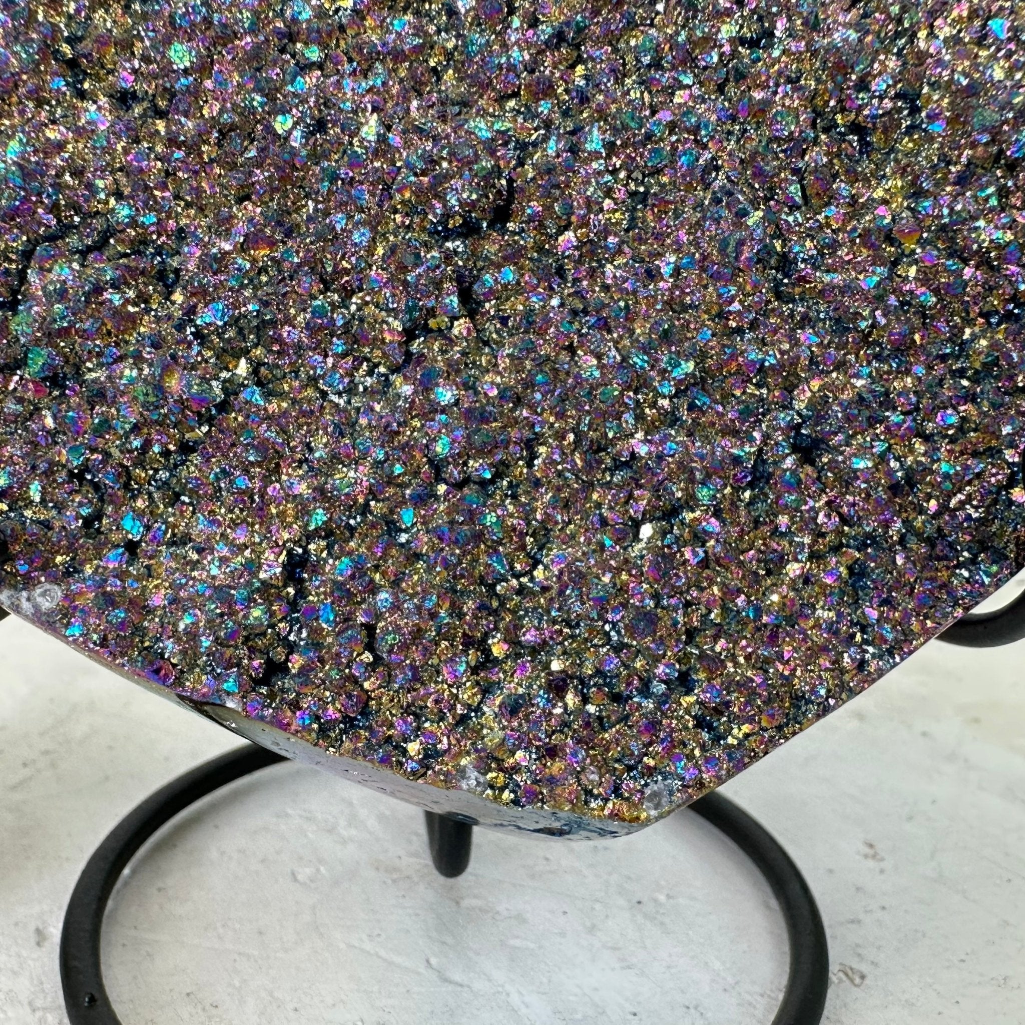 Rainbow Aura Amethyst Heart on a Metal Stand, 1.2 lbs & 4.25" Tall, Model #5463AU-010 by Brazil Gems - Brazil GemsBrazil GemsRainbow Aura Amethyst Heart on a Metal Stand, 1.2 lbs & 4.25" Tall, Model #5463AU-010 by Brazil GemsHearts5463AU-010