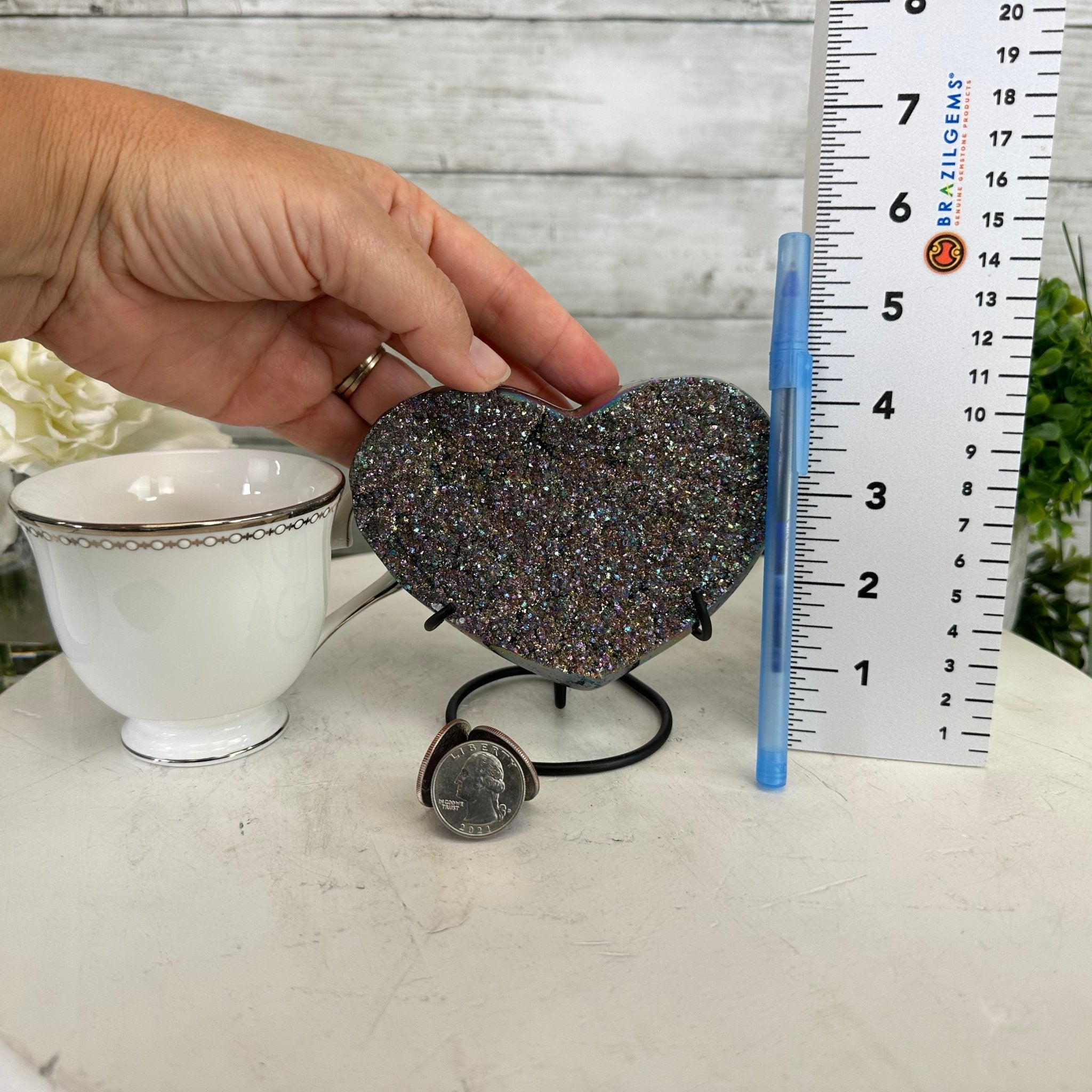 Rainbow Aura Amethyst Heart on a Metal Stand, 1.2 lbs & 4.25" Tall, Model #5463AU-010 by Brazil Gems - Brazil GemsBrazil GemsRainbow Aura Amethyst Heart on a Metal Stand, 1.2 lbs & 4.25" Tall, Model #5463AU-010 by Brazil GemsHearts5463AU-010