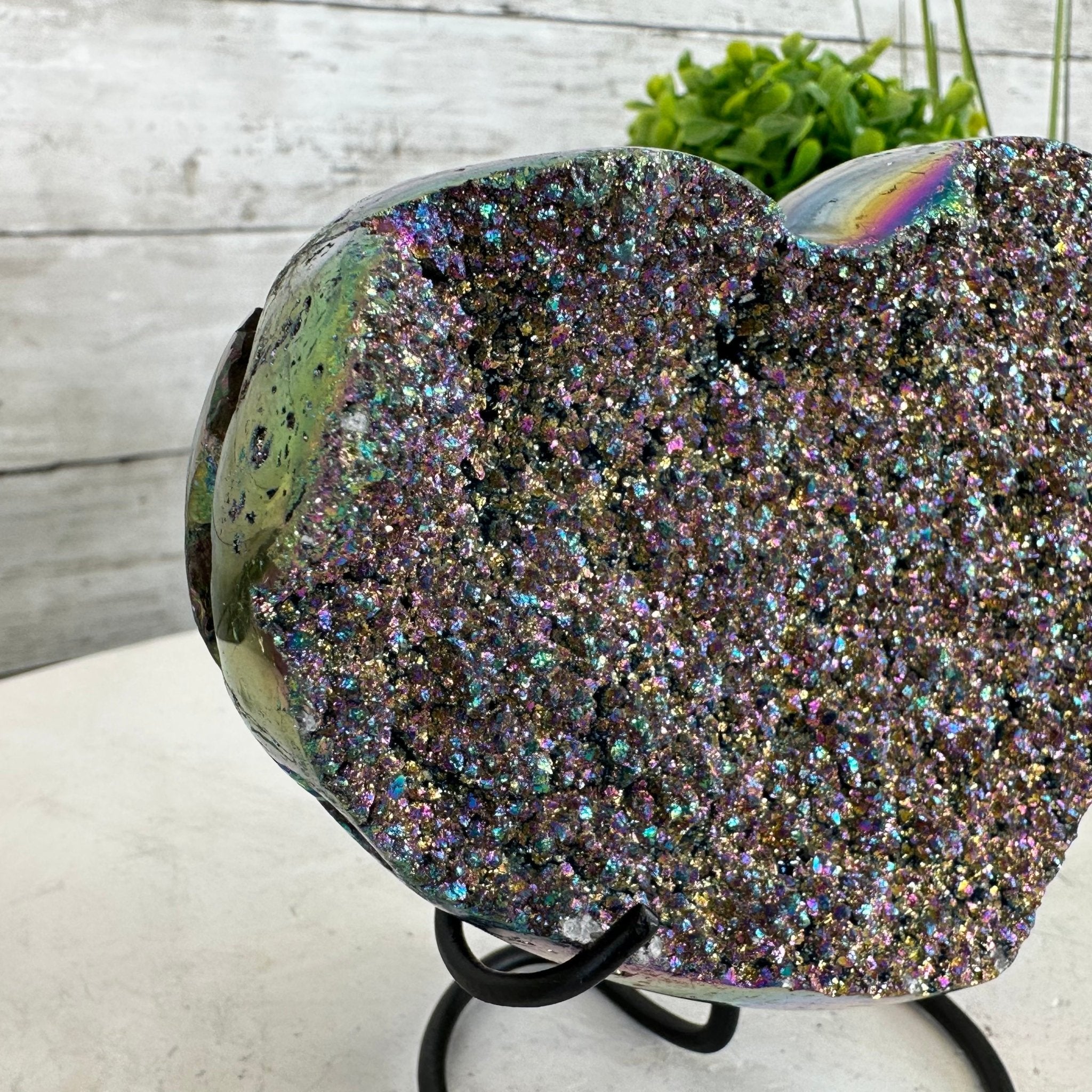 Rainbow Aura Amethyst Heart on a Metal Stand, 1.2 lbs & 4.25" Tall, Model #5463AU-010 by Brazil Gems - Brazil GemsBrazil GemsRainbow Aura Amethyst Heart on a Metal Stand, 1.2 lbs & 4.25" Tall, Model #5463AU-010 by Brazil GemsHearts5463AU-010
